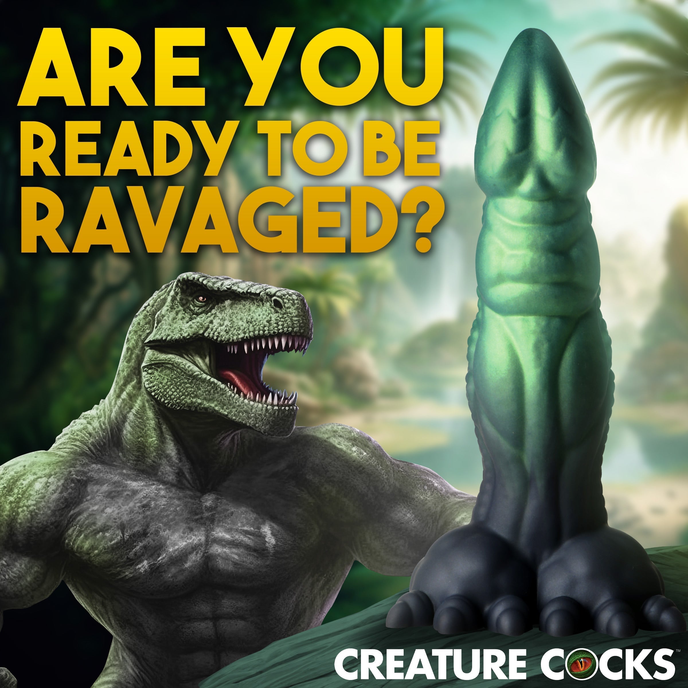 Promotional image for dinosaur-inspired silicone dildo