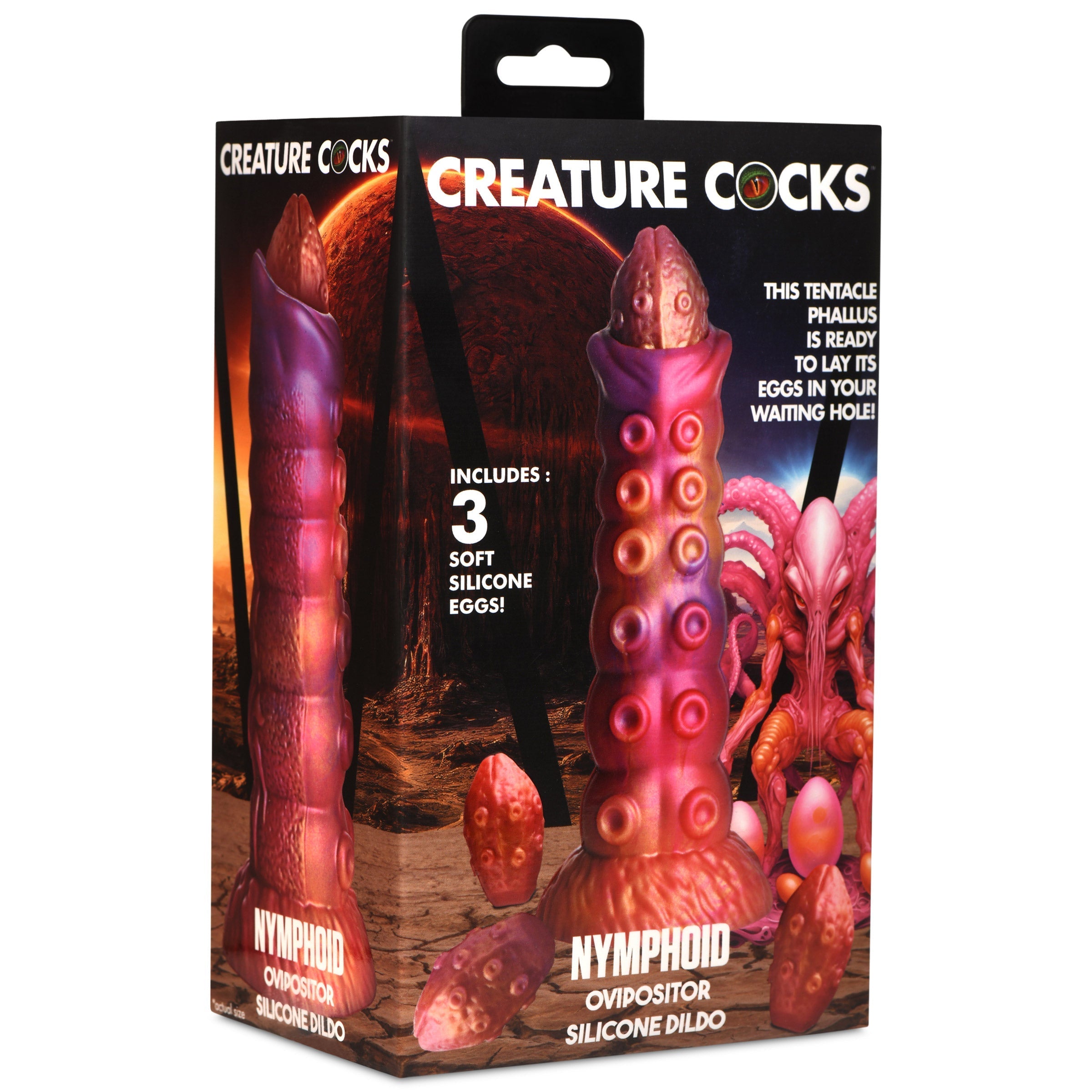 Nymphoid Ovipositor Silicone Dildo in its original packaging