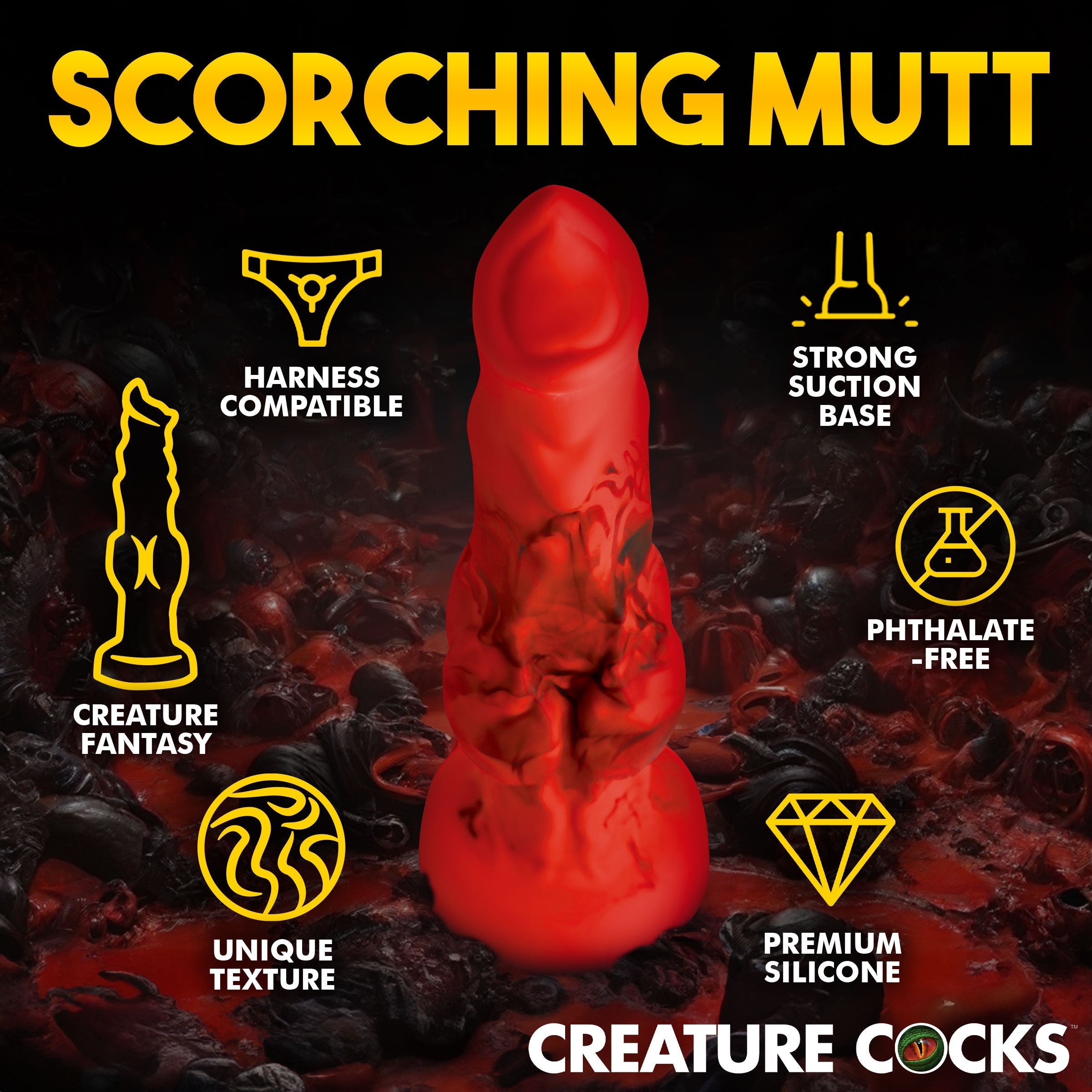 Fire Hound branded red silicone dildo