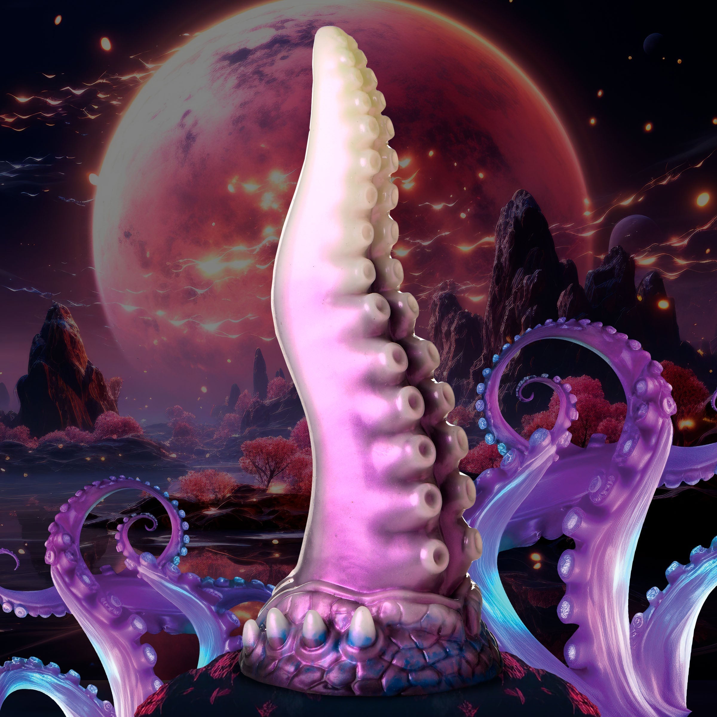 Illustration of an octopus under a purple moon, possibly related to the product theme