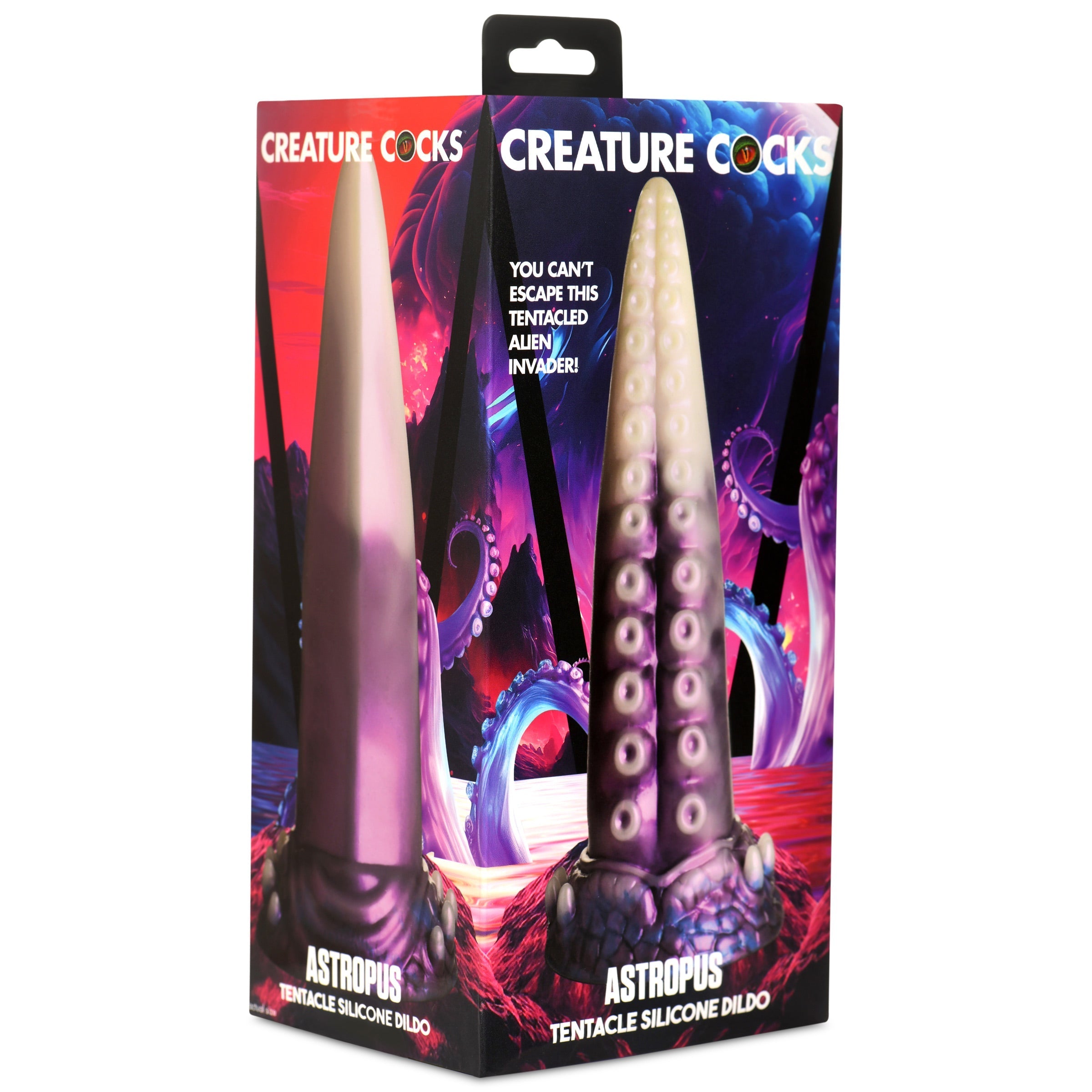 Silicone dildo with tentacle design in its packaging