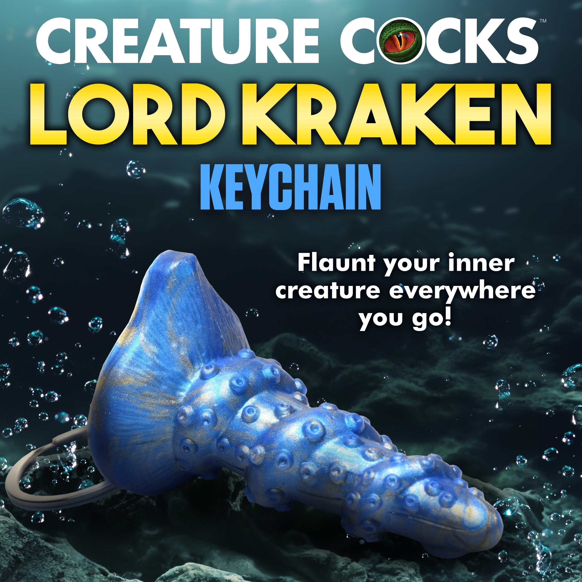 'Lord Kraken' branded mini dildo keychain with intricate details