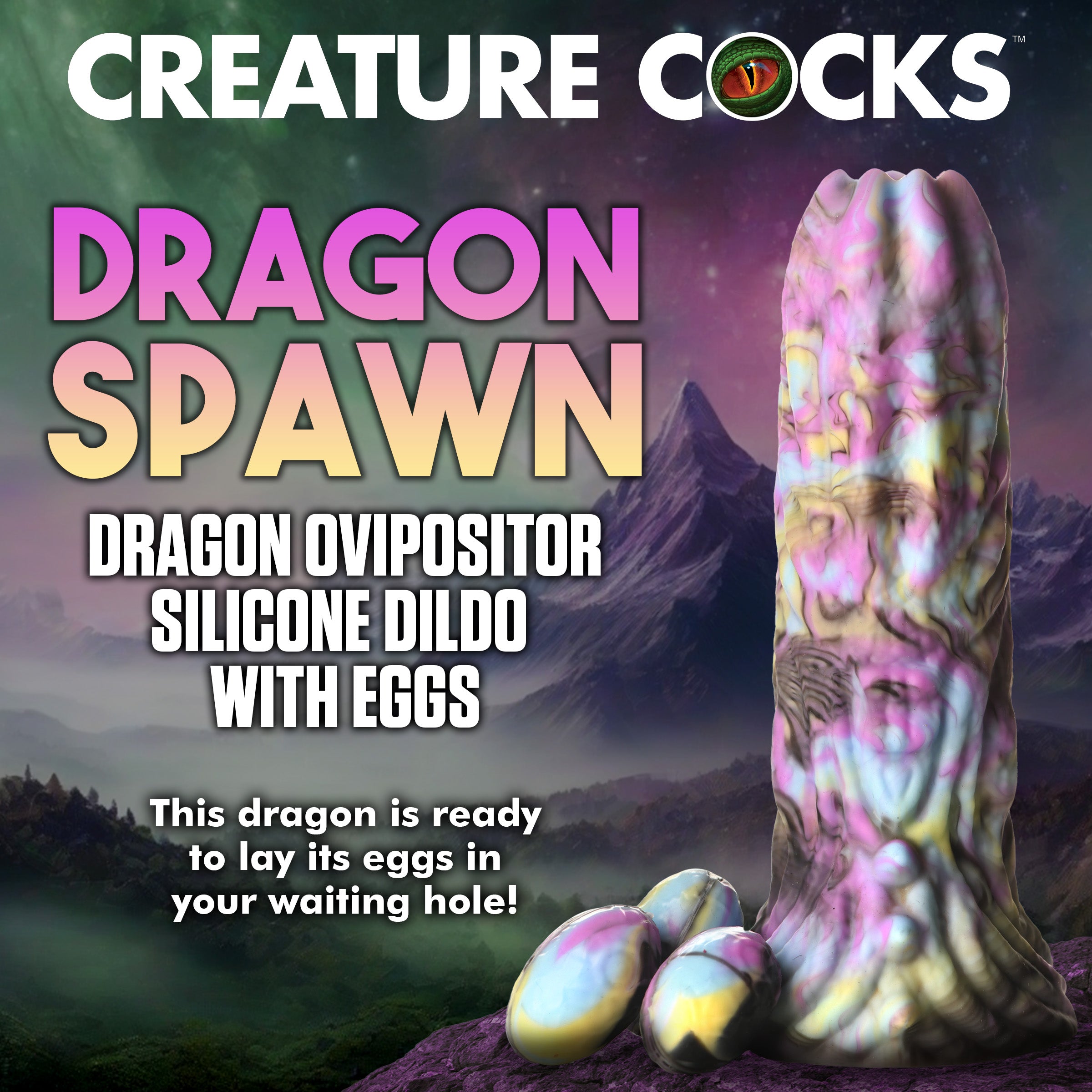 Product image of the Dragon Spawn Ovipositor Silicone Dildo with Eggs