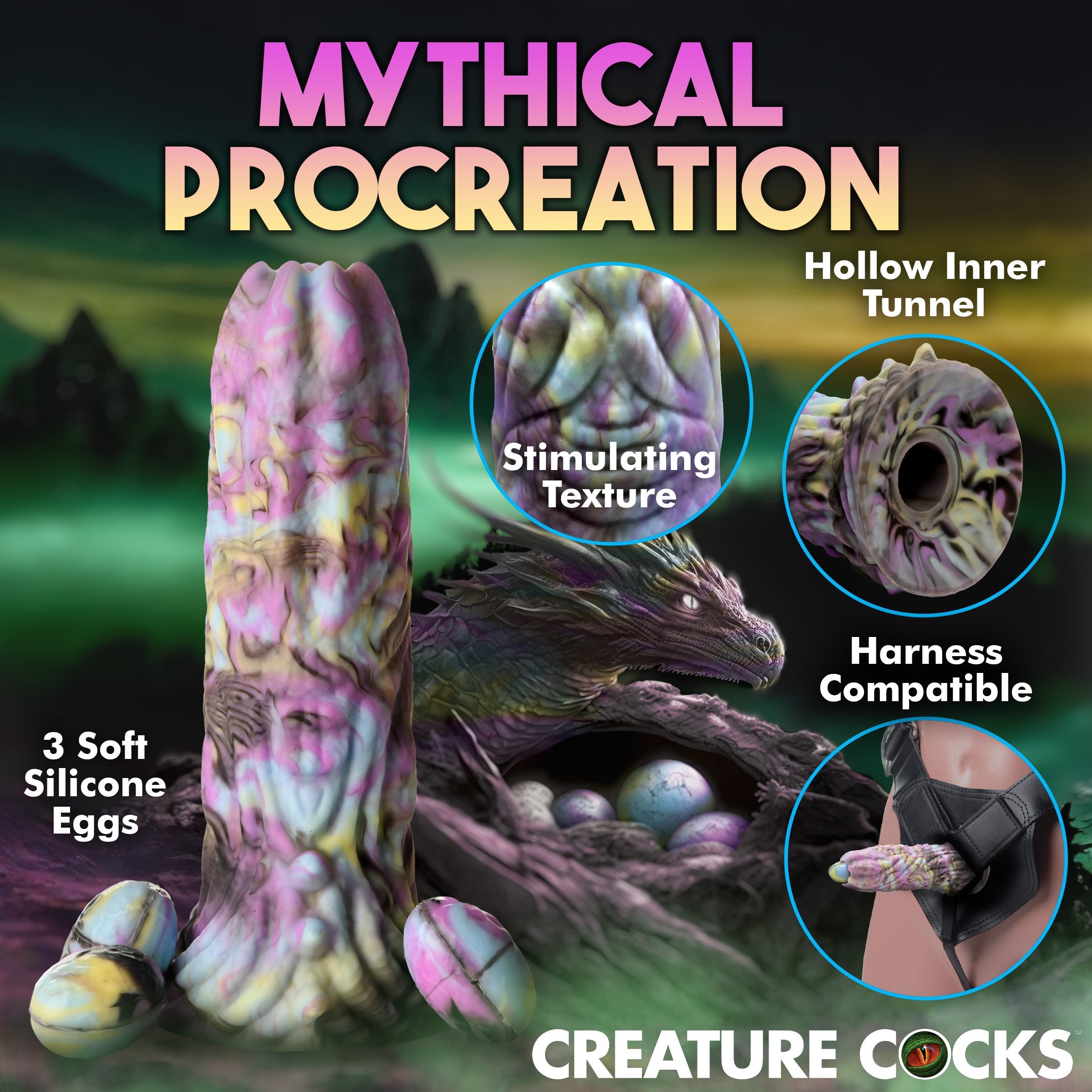 Silicone dildo inspired by mythical dragon creatures for fantasy role-play