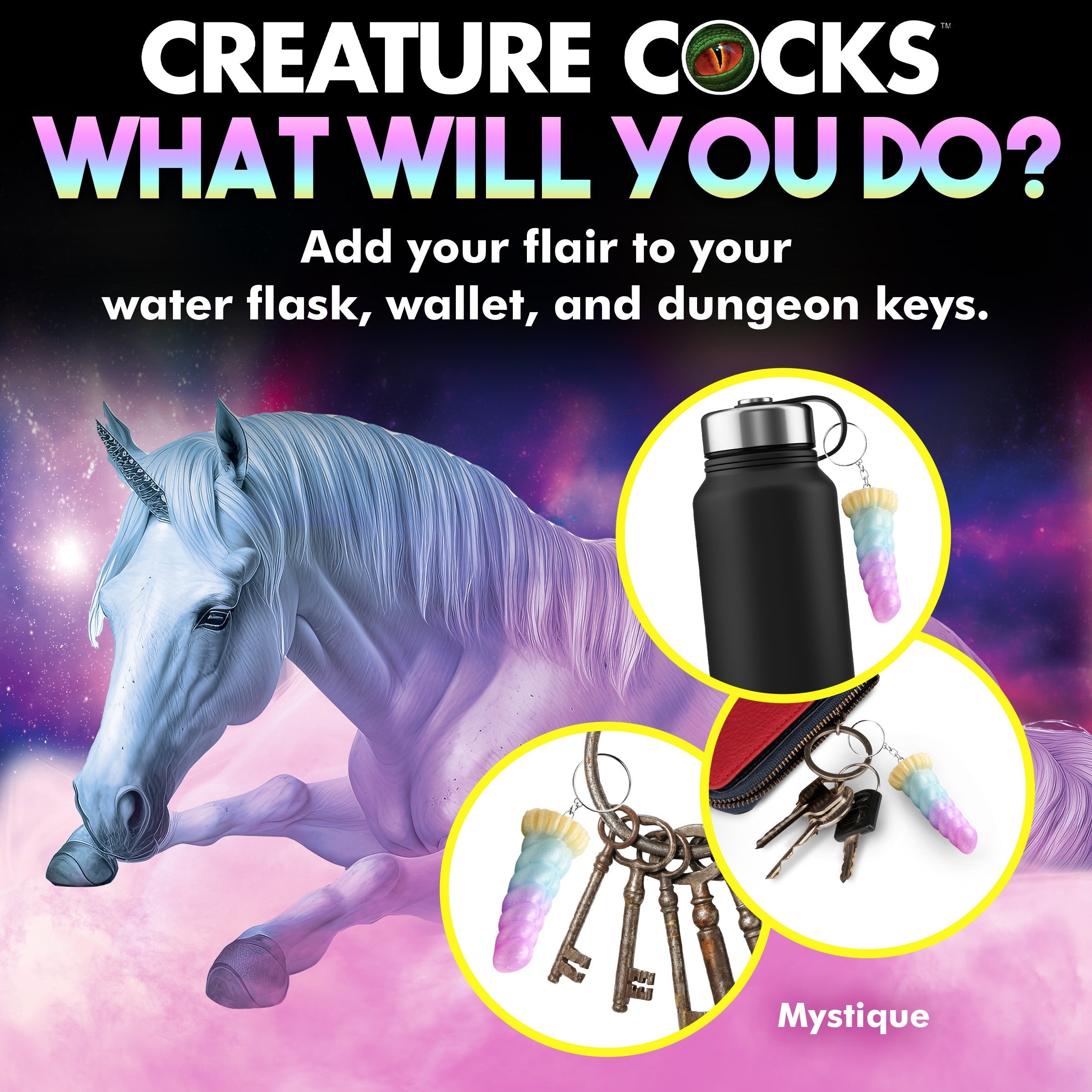 Compact Unicorn-Shaped Dildo Keychain with Attached Keyring