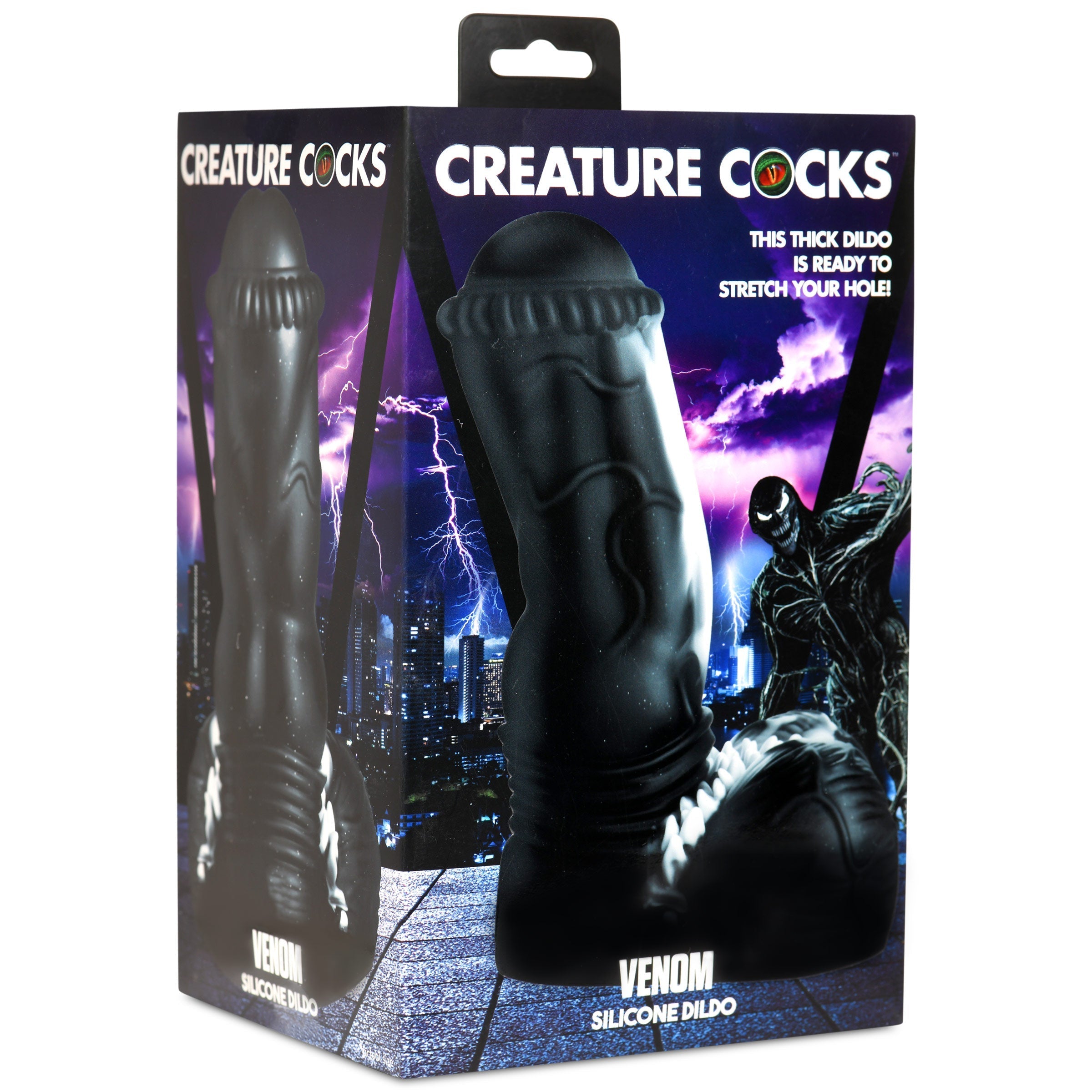 Packaged silicone dildo with creature-inspired design