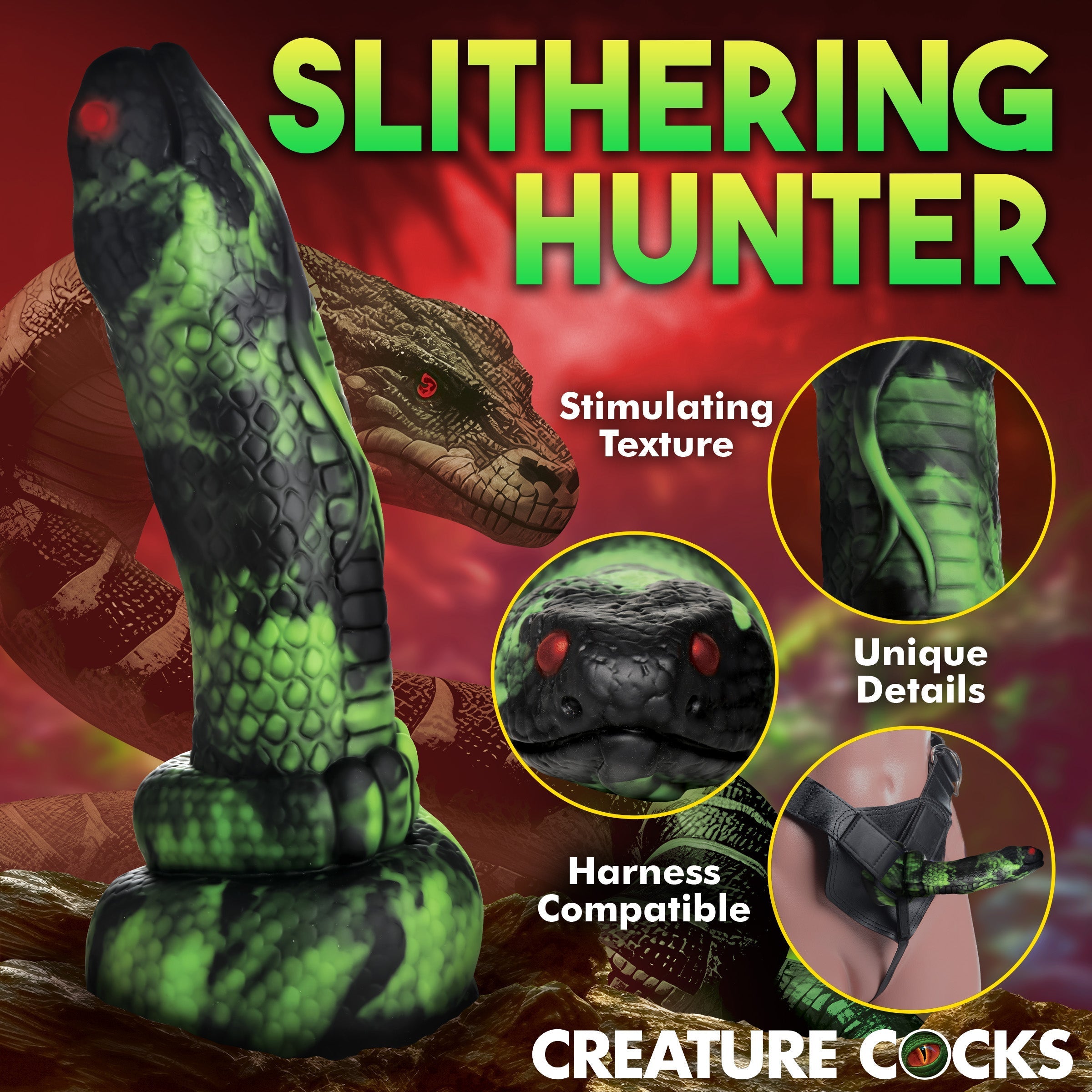 Python Silicone Dildo with snake-inspired design details