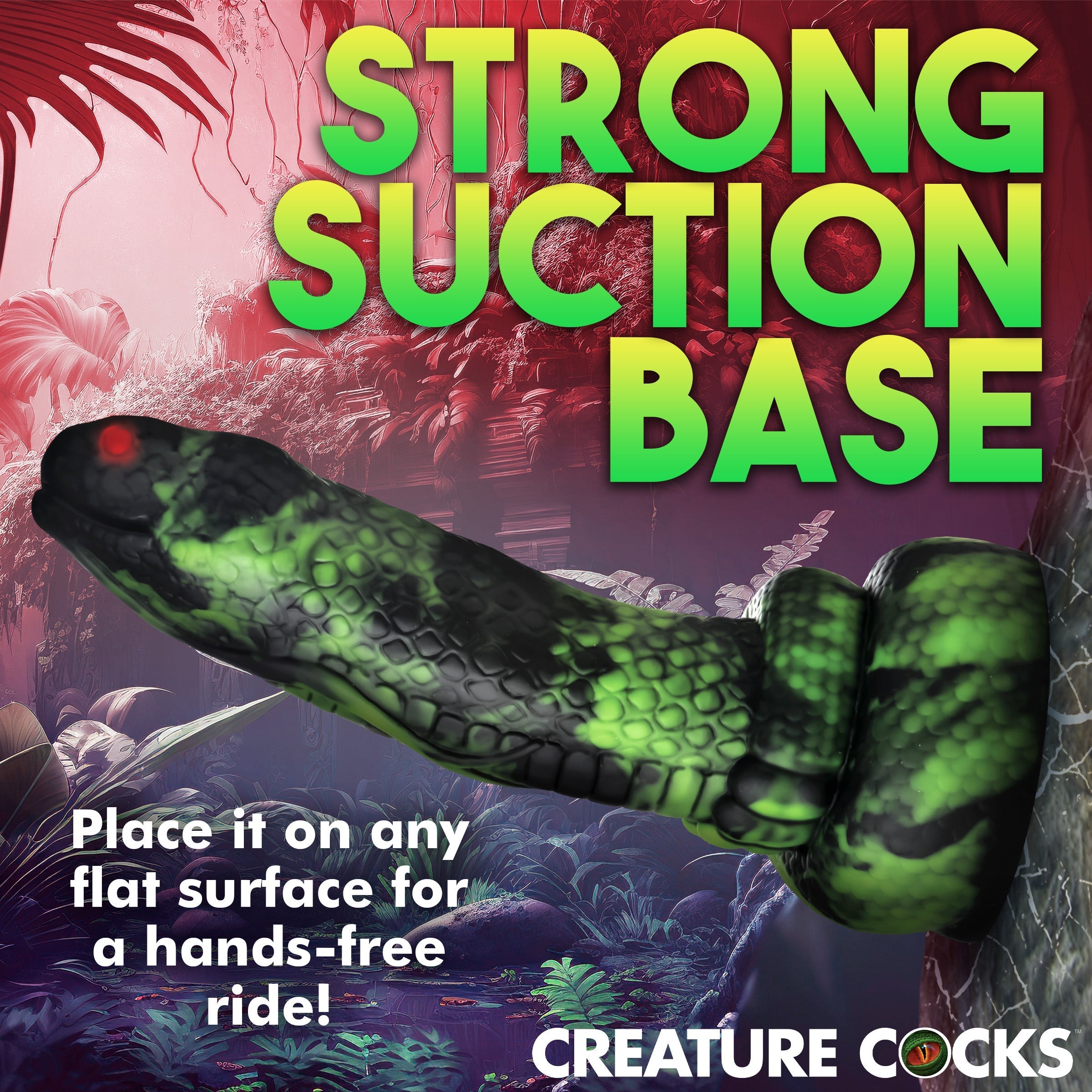 Image highlighting the suction base of the Python Silicone Dildo