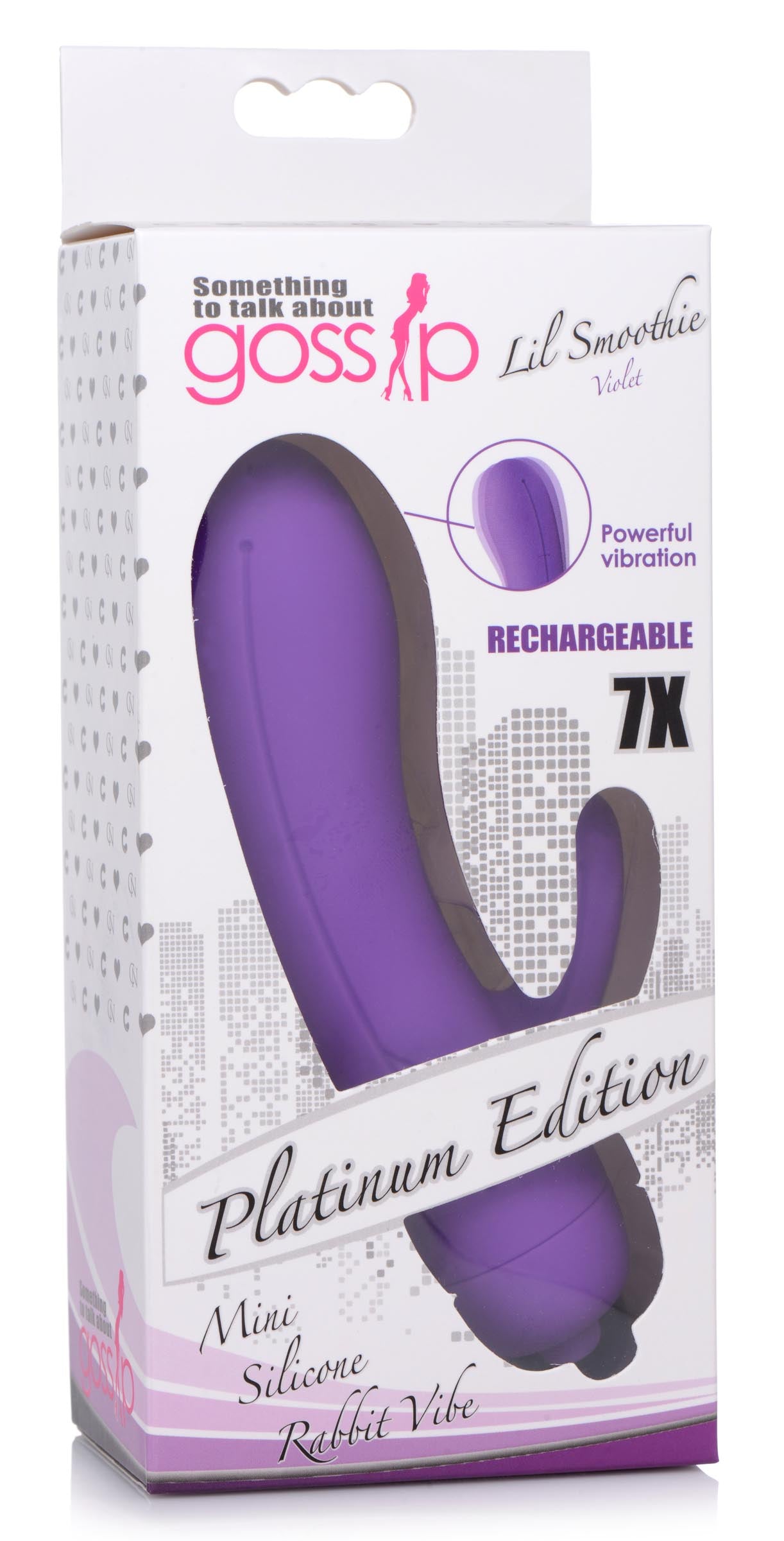 Close-up of the Lil Smoothie Mini Silicone Rabbit Vibrator in purple