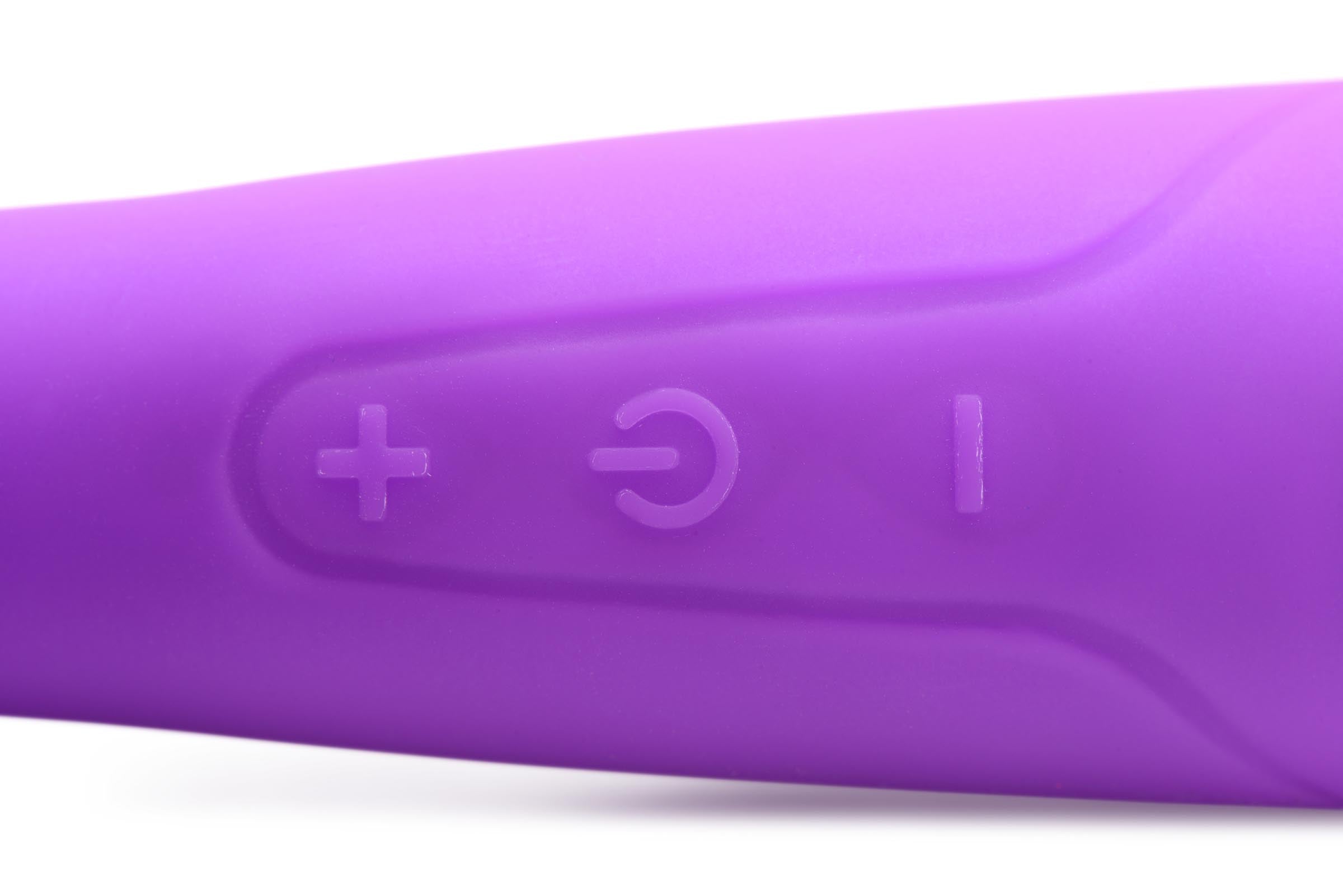 Close-up of the Zippy Silicone Rabbit Vibrator with 'Love' inscription