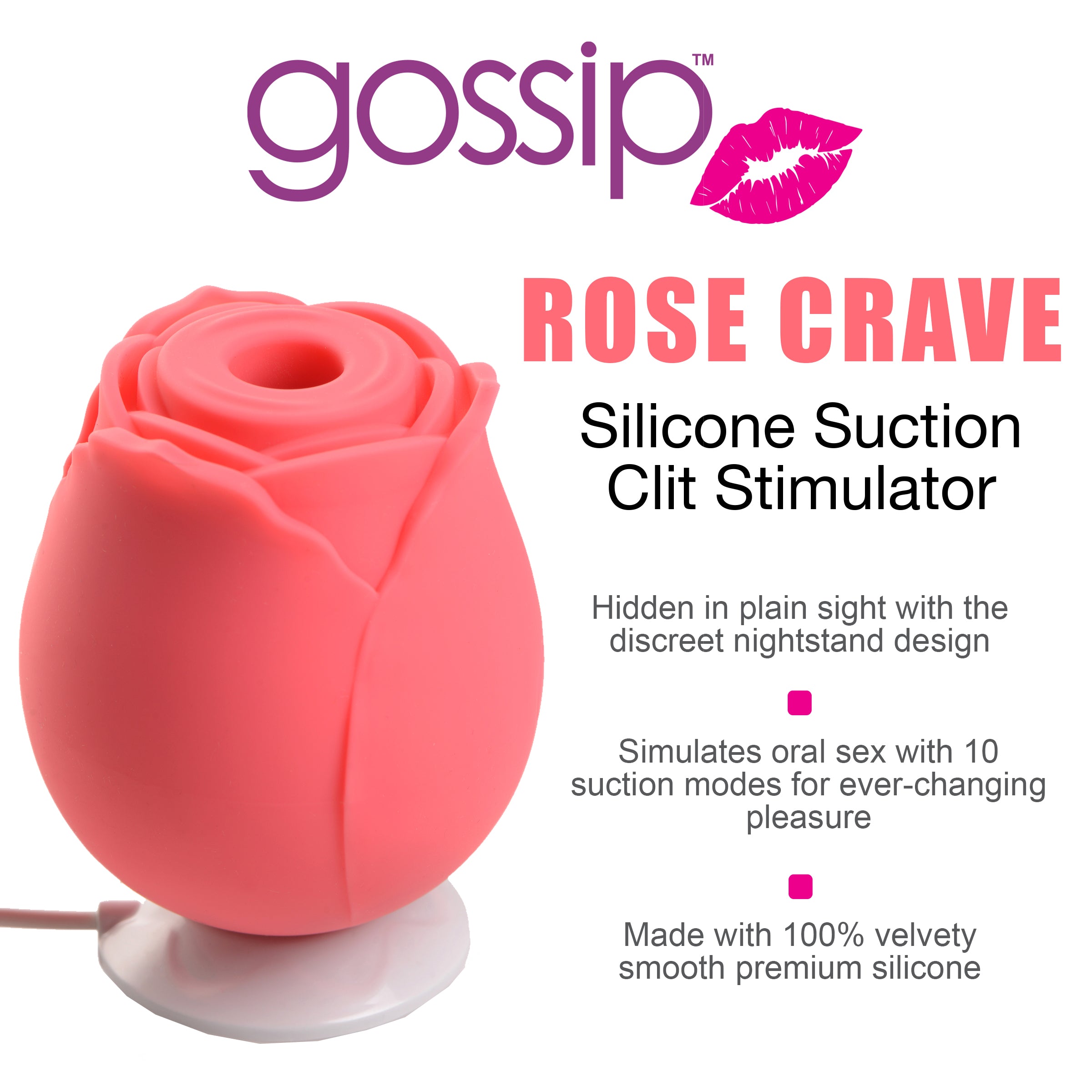 Rose Crave Silicone Clitoral Suction Stimulator in pink