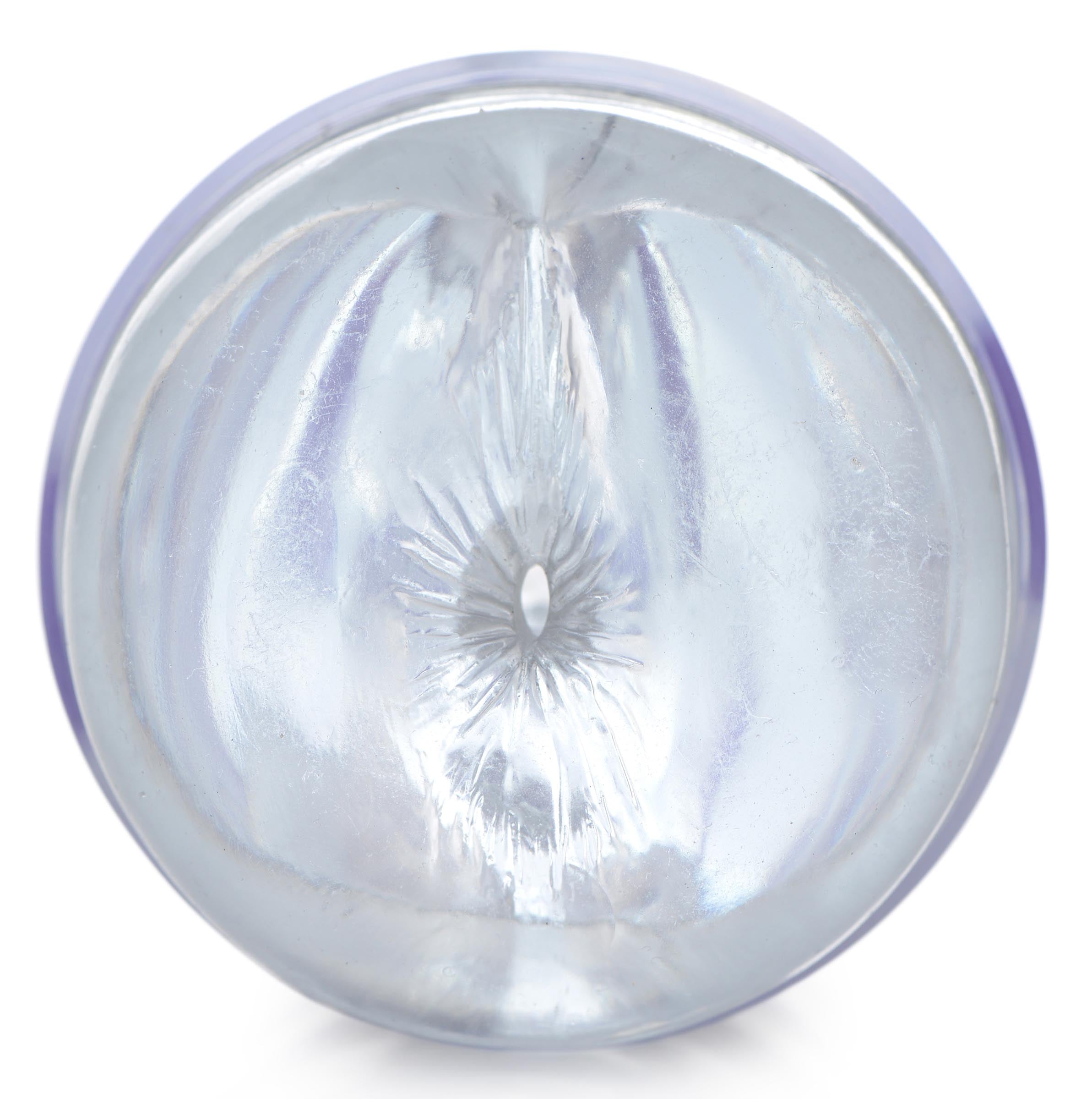 Transparent spherical component of the Mistress Brianna Diamond Deluxe Ass Stroker against a white backdrop