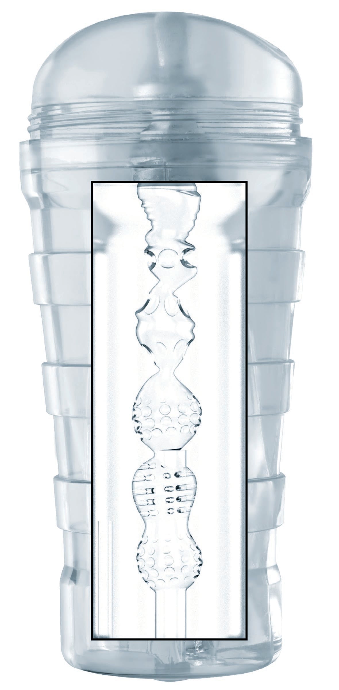 The Mistress Brianna Diamond Deluxe Ass Stroker made of clear material with a spiral interior design