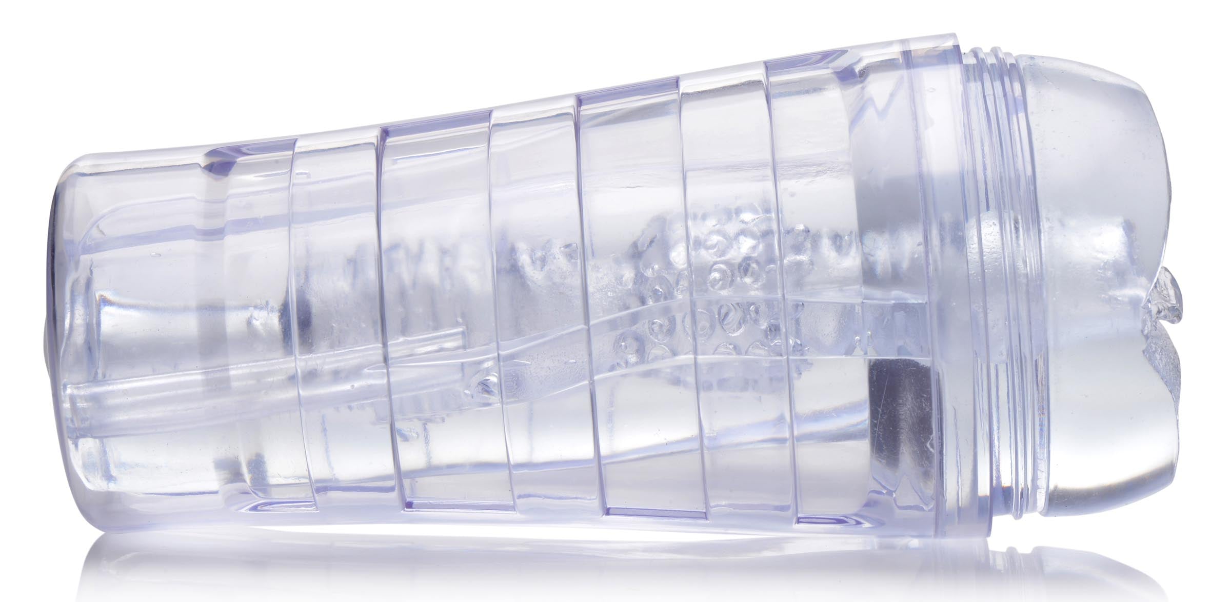 Transparent masturbatory sleeve with textured interior design