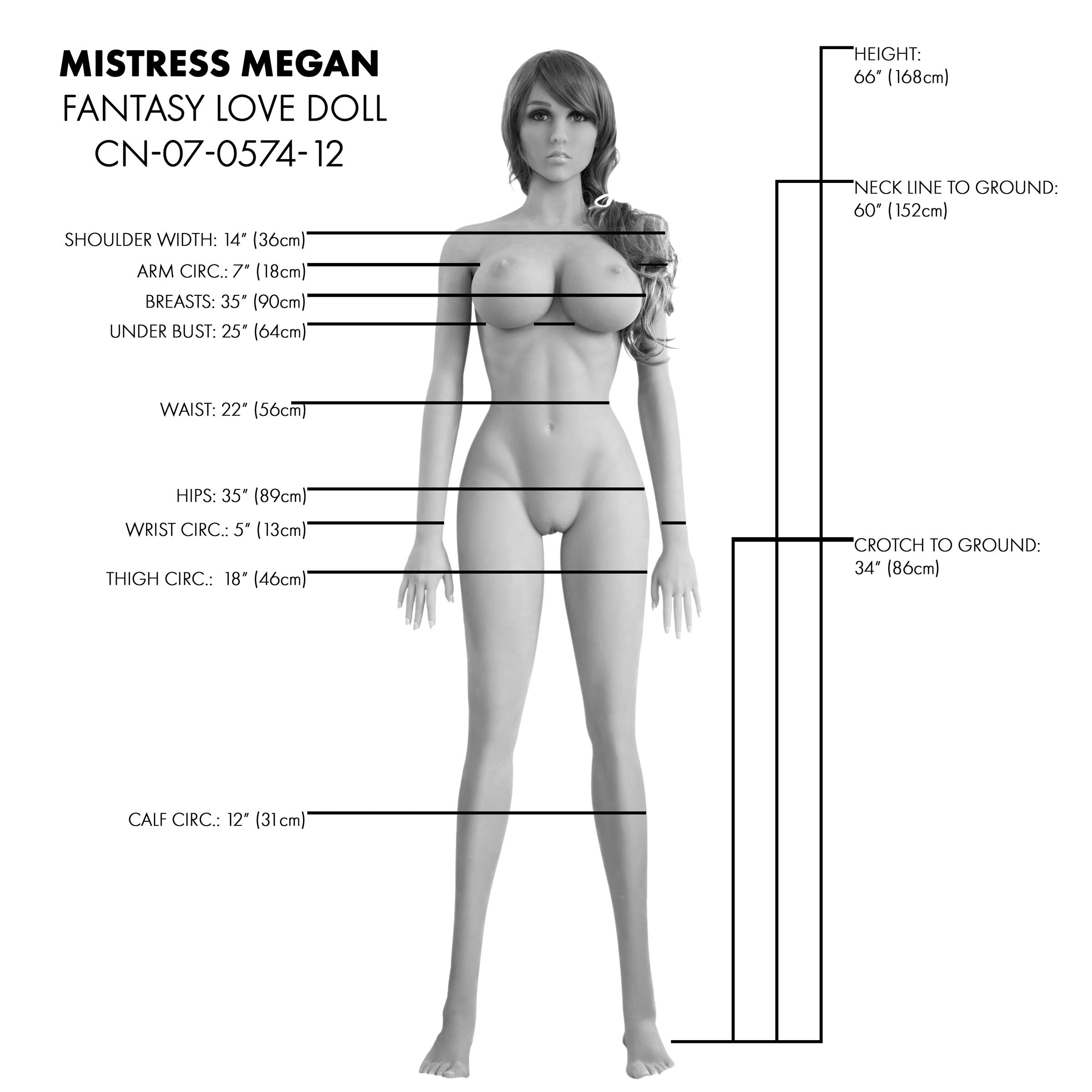 Dimension details of the Mistress Megan beach-themed sex doll