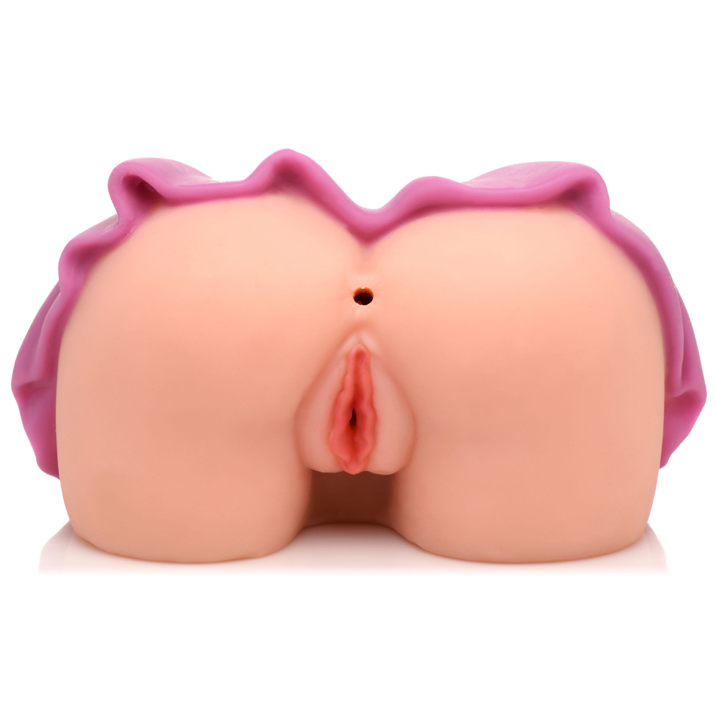 Erotic toy with a purple garment mimicking a skirt and pink details