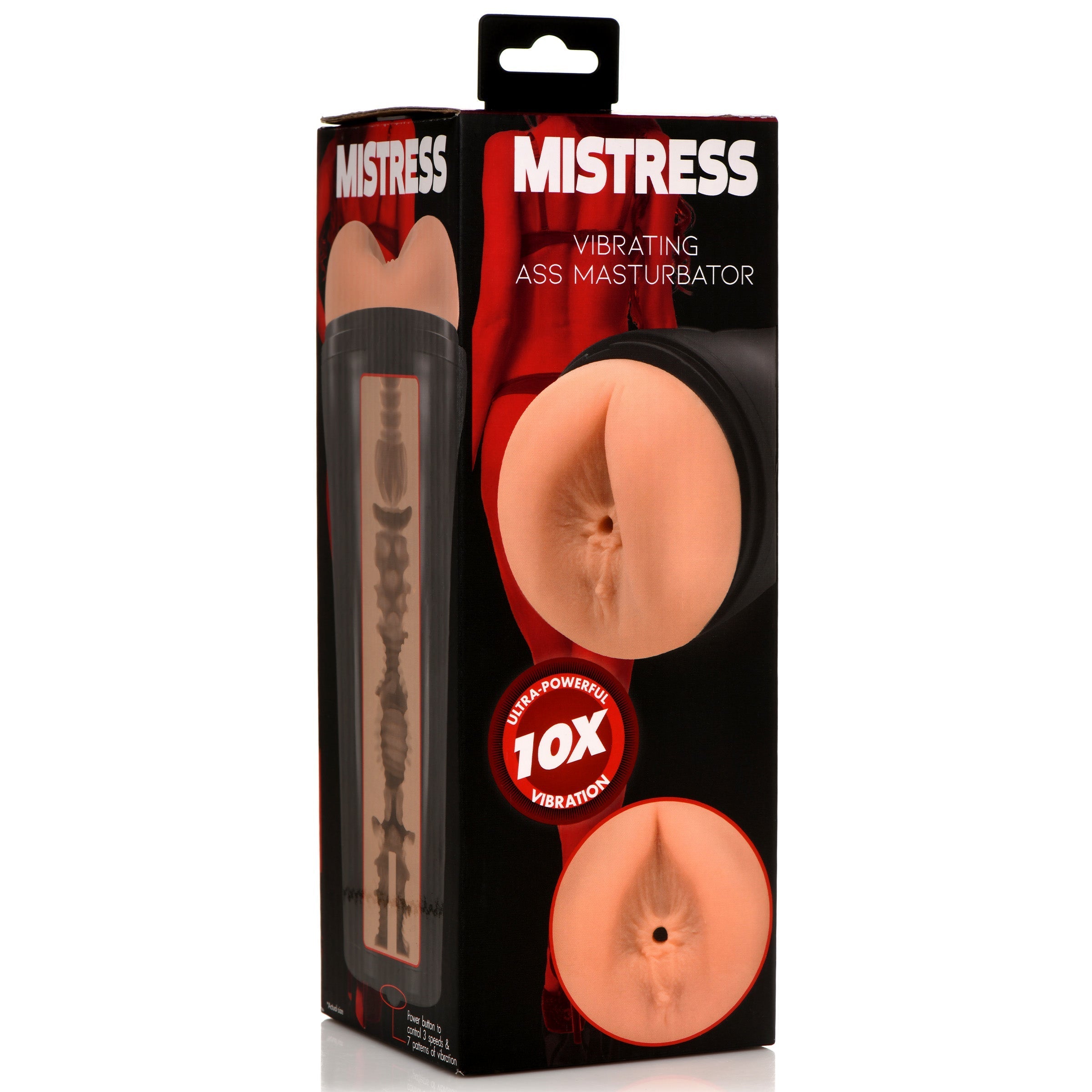 The 10x Vibrating Ass Masturbator in its original packaging