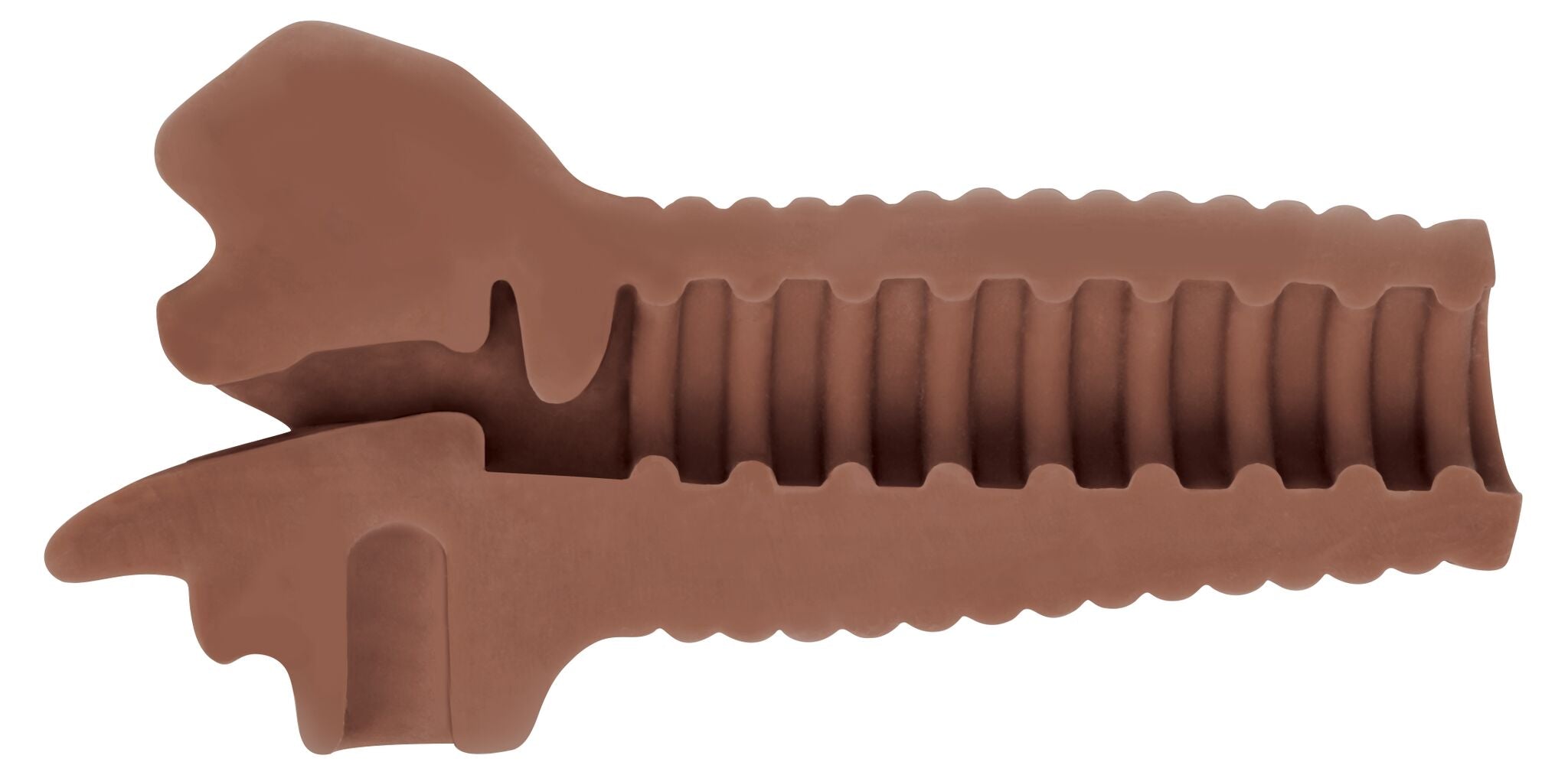 Brown vibrating mouth stroker designed to mimic oral sensation