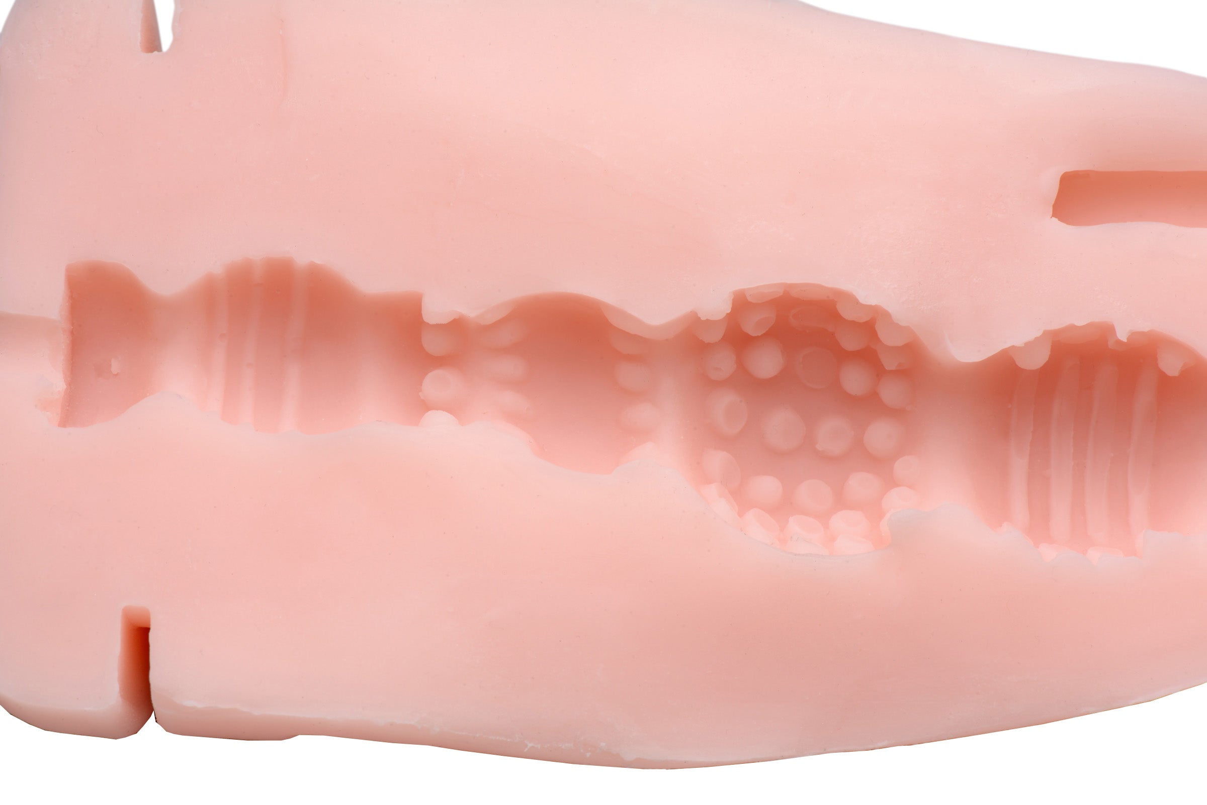 Detail of the textured interior of a silicone adult toy