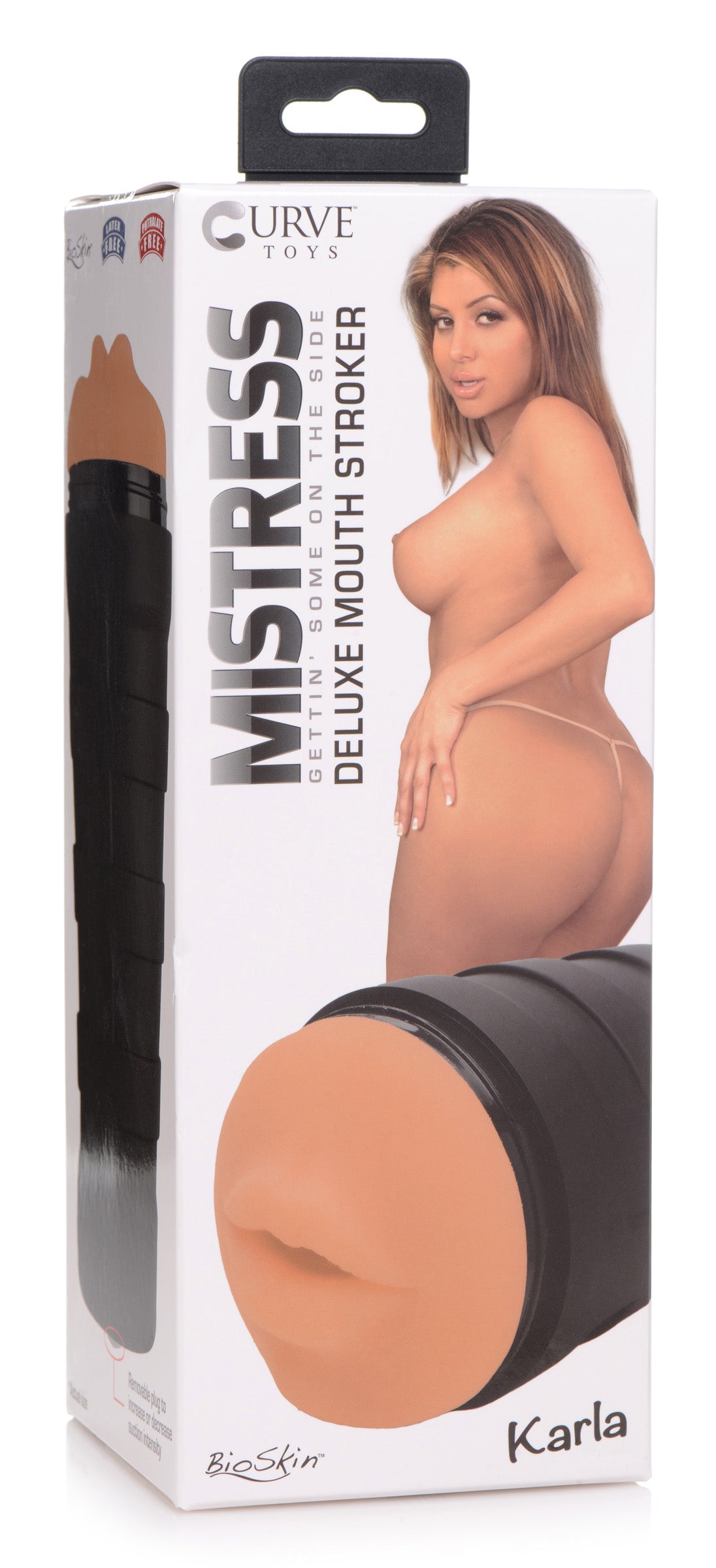 The 'Karla Deluxe Mouth Stroker' medium size presented in its original box