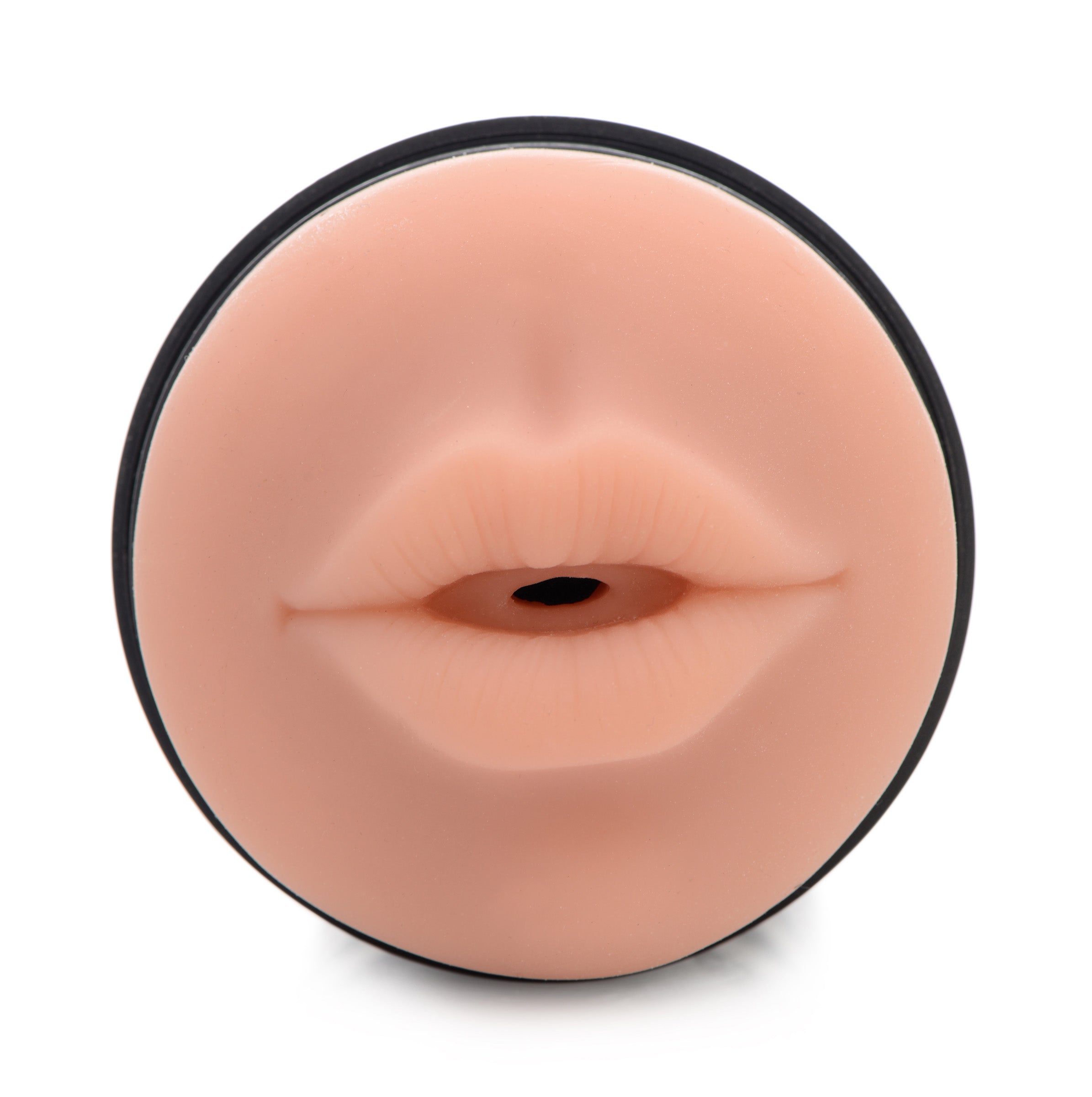 Close-up view of the 'Karla Deluxe Mouth Stroker' medium size showcasing the textured interior