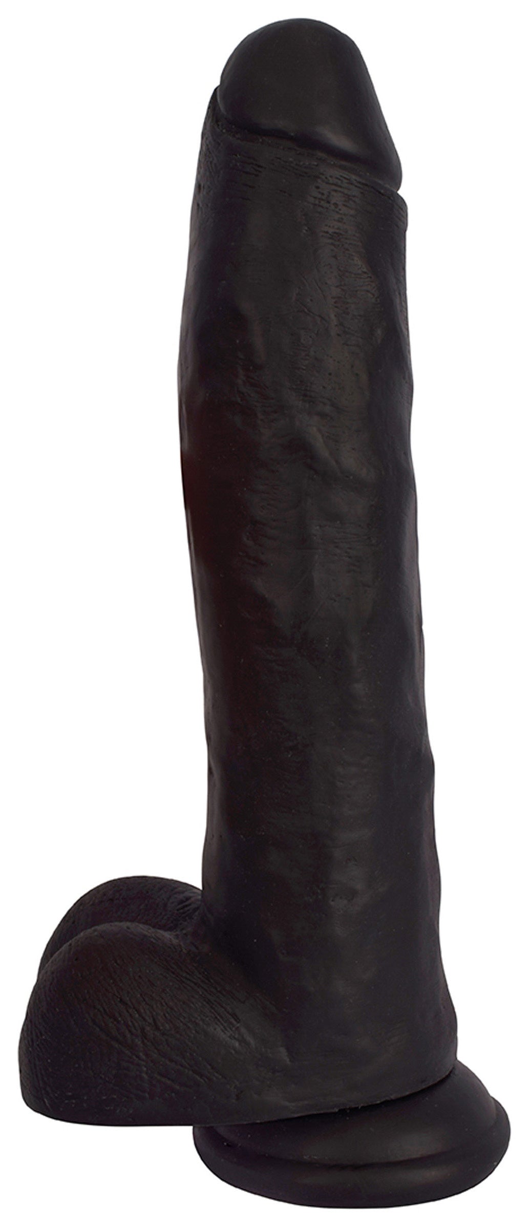 Black 11-inch Jock dildo with realistic head and textured balls