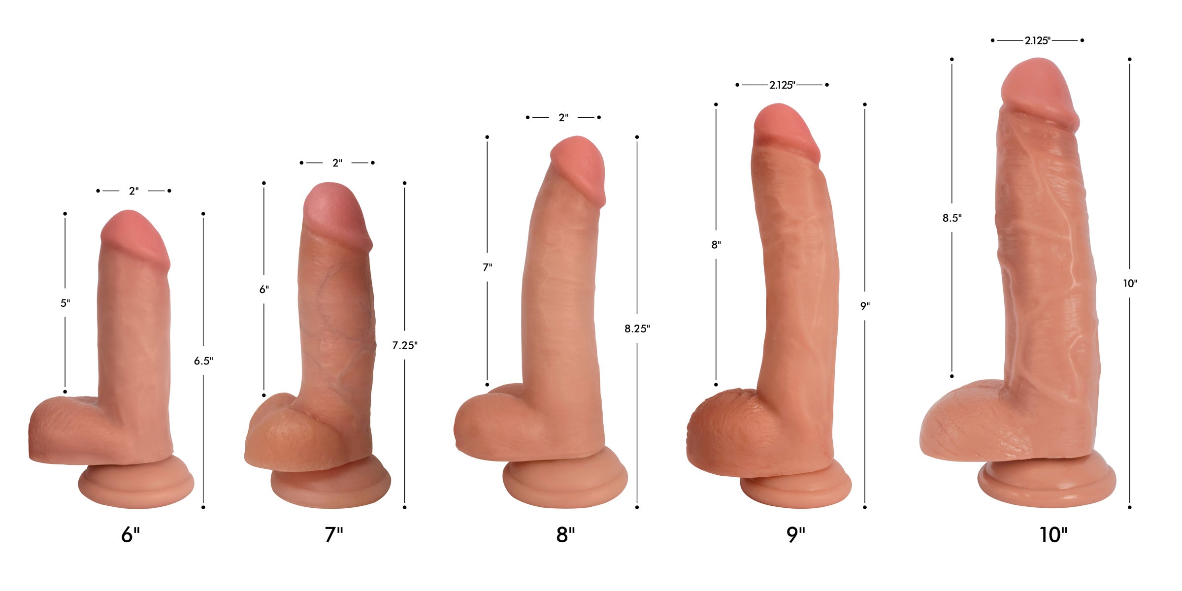 Dimensions of the Jock Light Bareskin Dildo with Balls