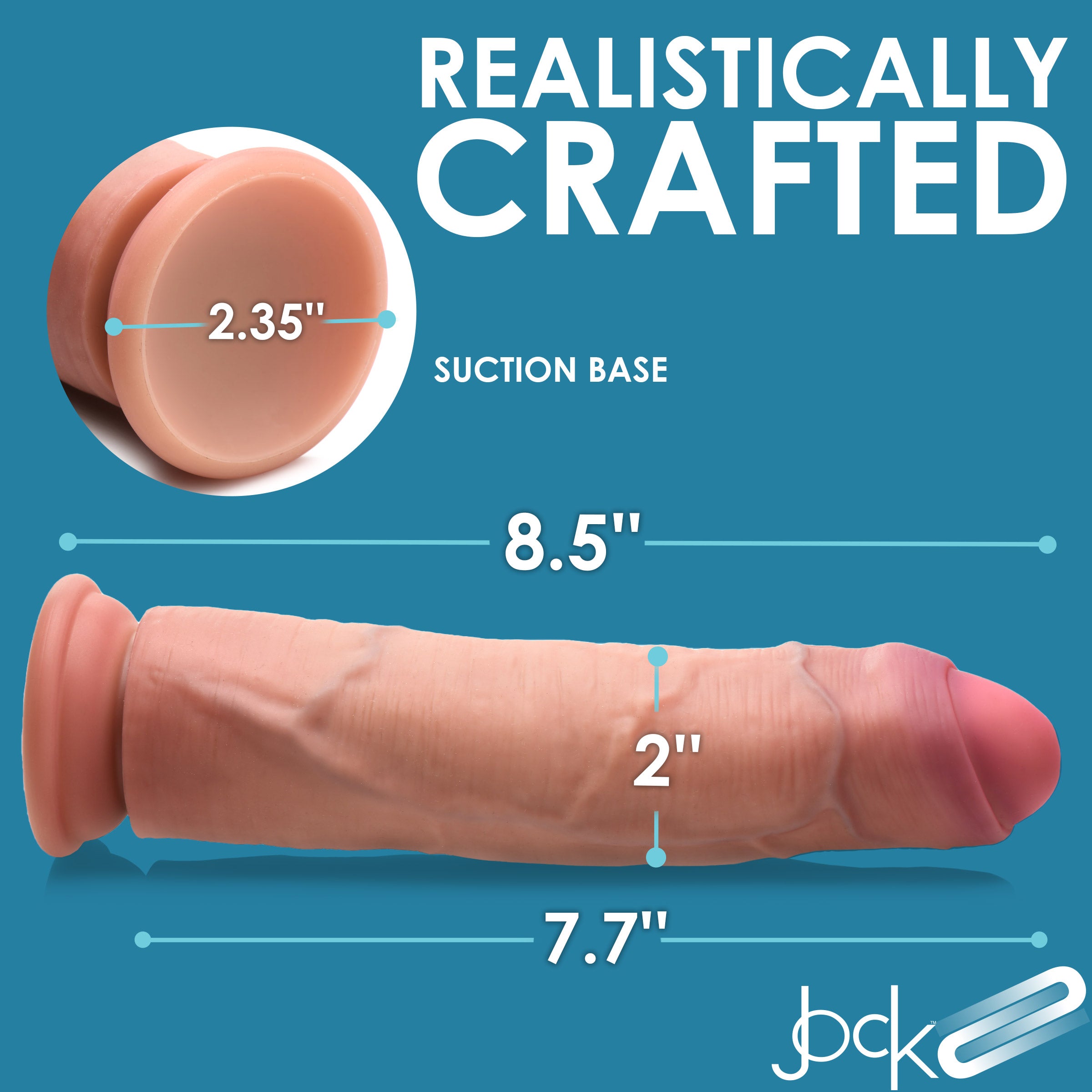 Detailed view of the 8.5 Inch Dual Density Uncut Dildo with measurement indicators