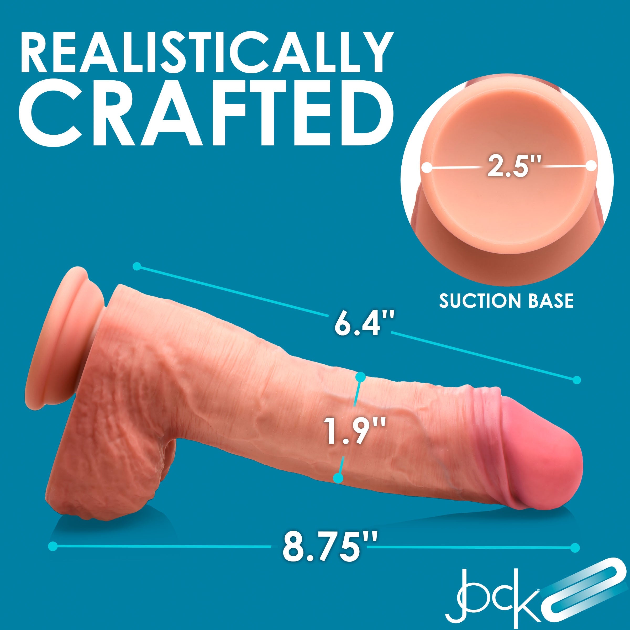 Measurement indicators displayed alongside the 8.75 Inch Dual Density Uncut Dildo With Balls