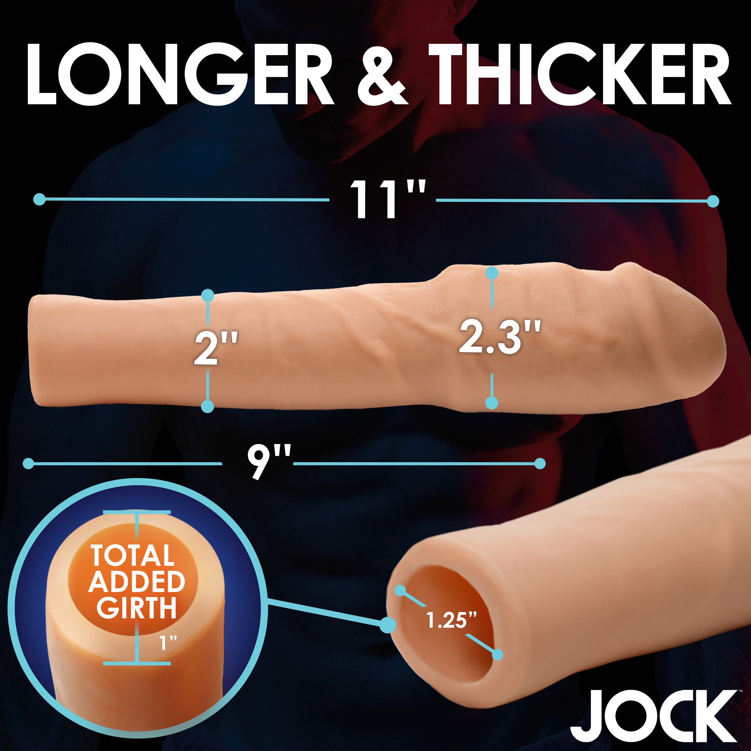 Measurement details displayed on the 2-inch penis extension packaging