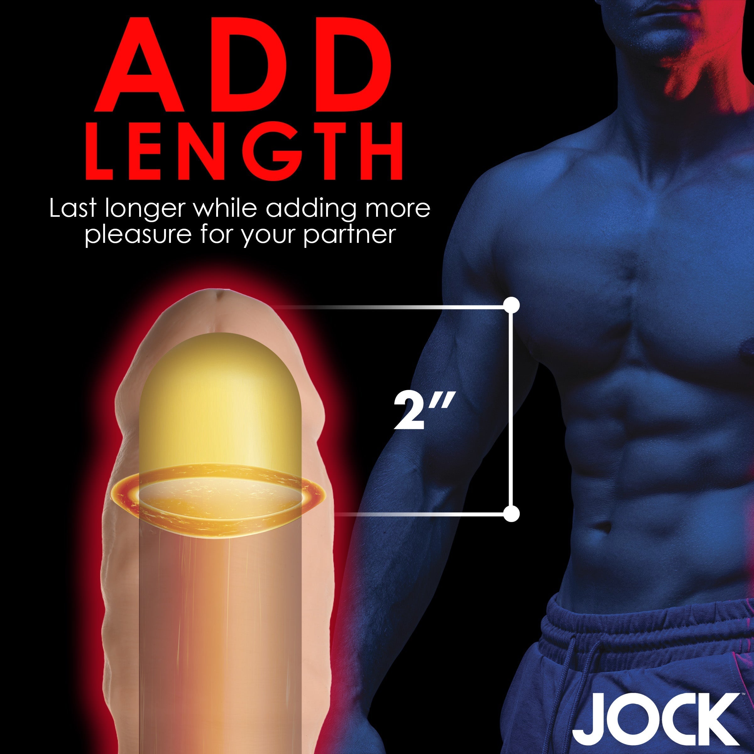 The penis extension packaging highlighting the added length feature