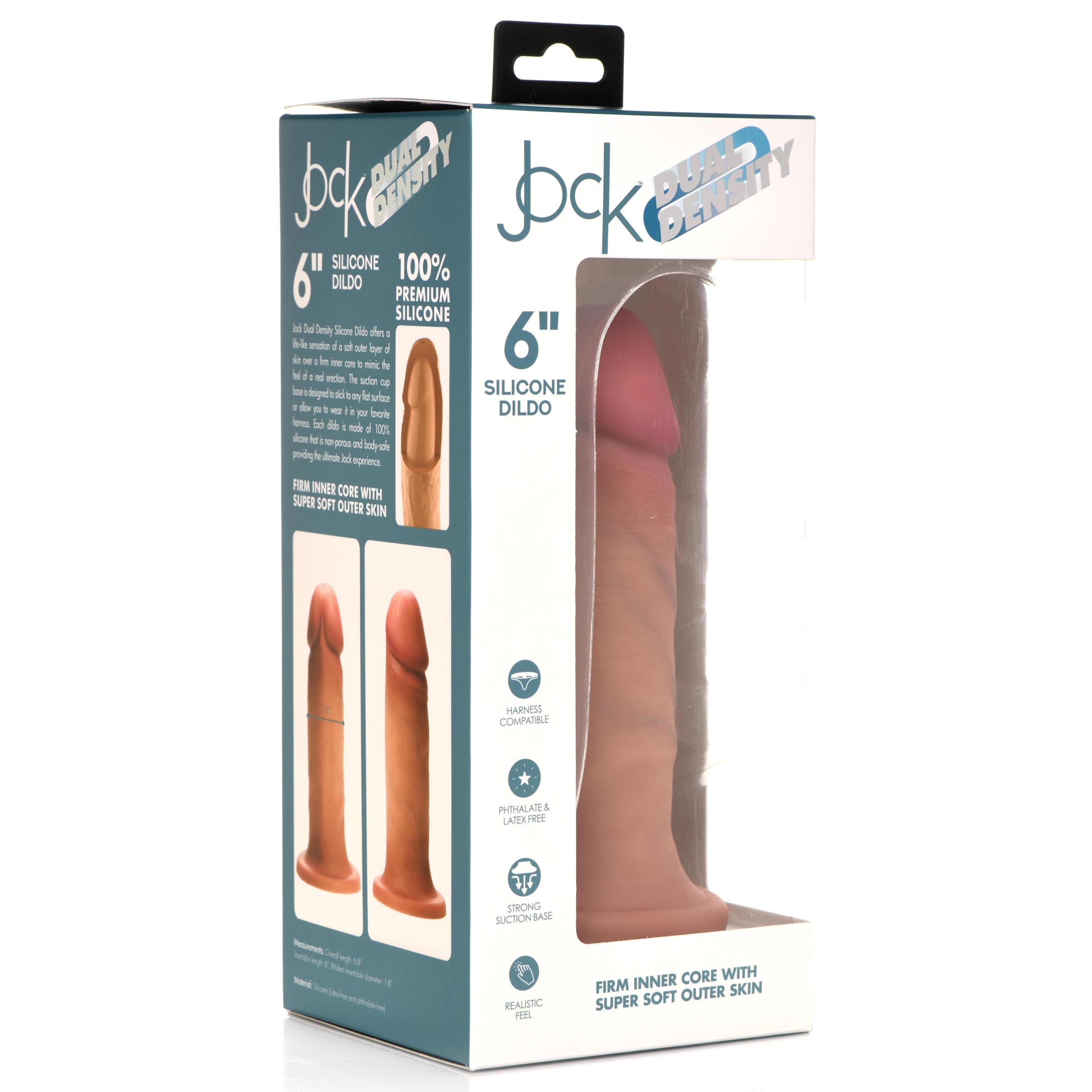 Full product display of the Ultra Realistic Dual Density Silicone Dildo with packaging