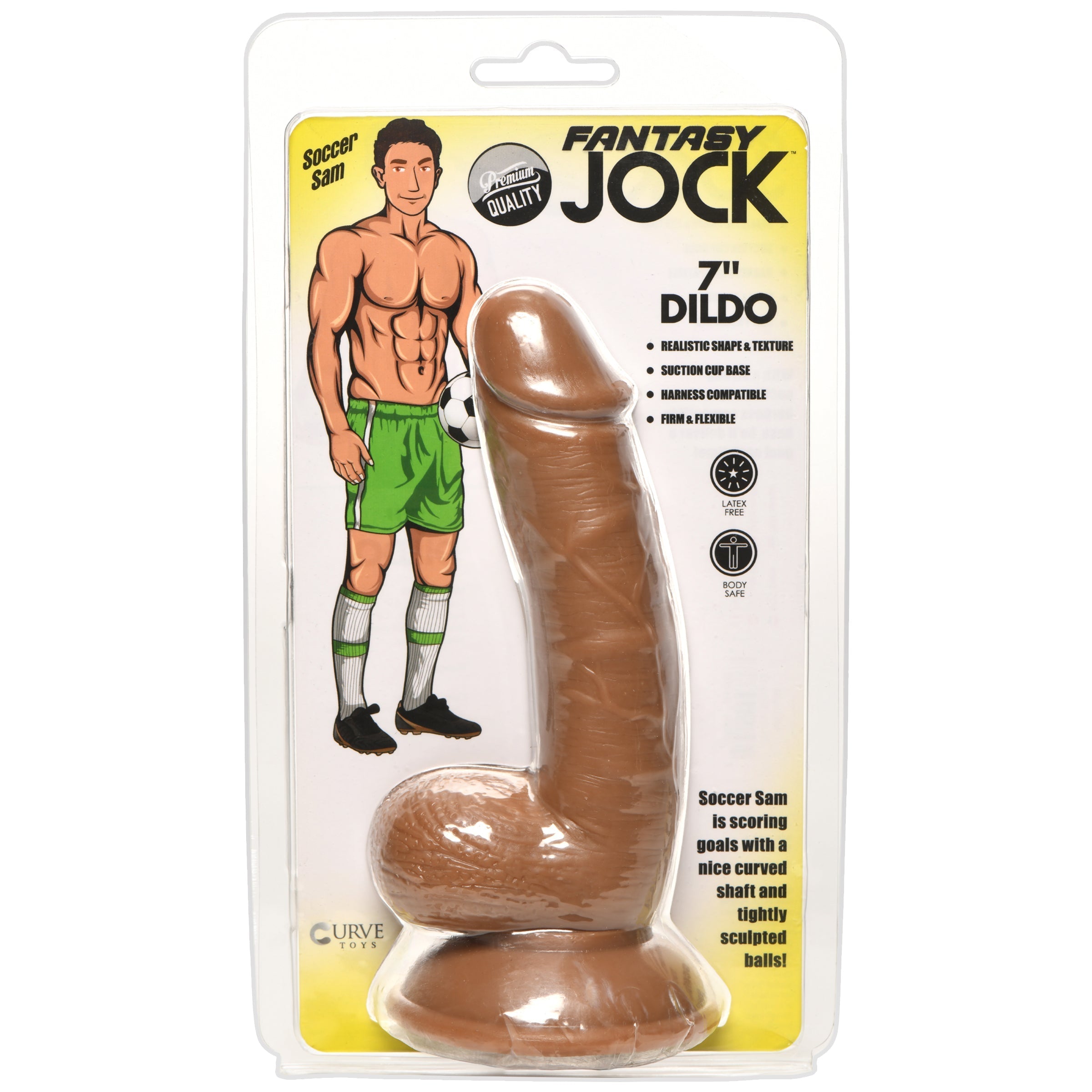 Close-up view of the Soccer Sam 7 Inch Dildo showcasing its realistic features