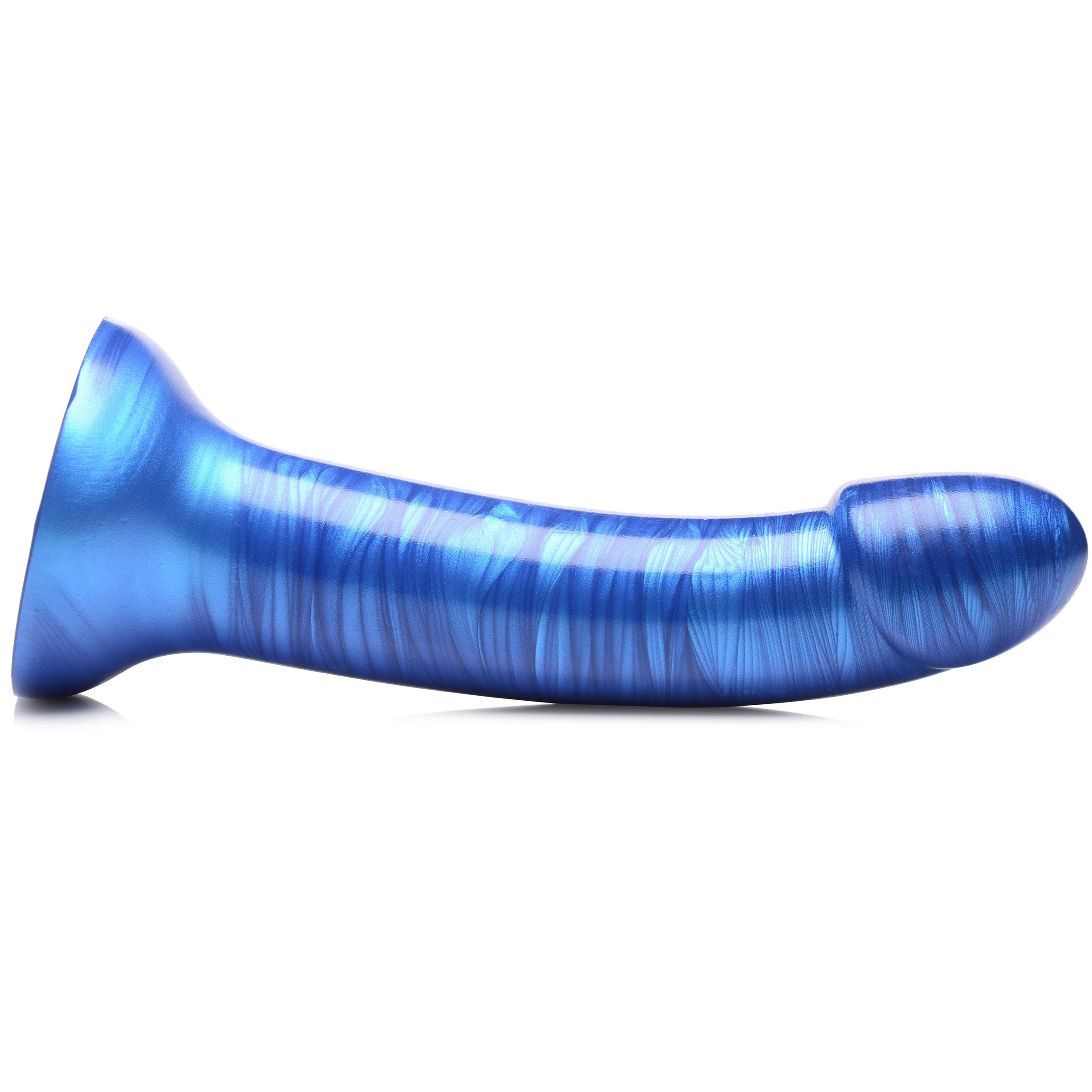 Detail of the blue Metallic Silicone 7 Inch Dildo's material