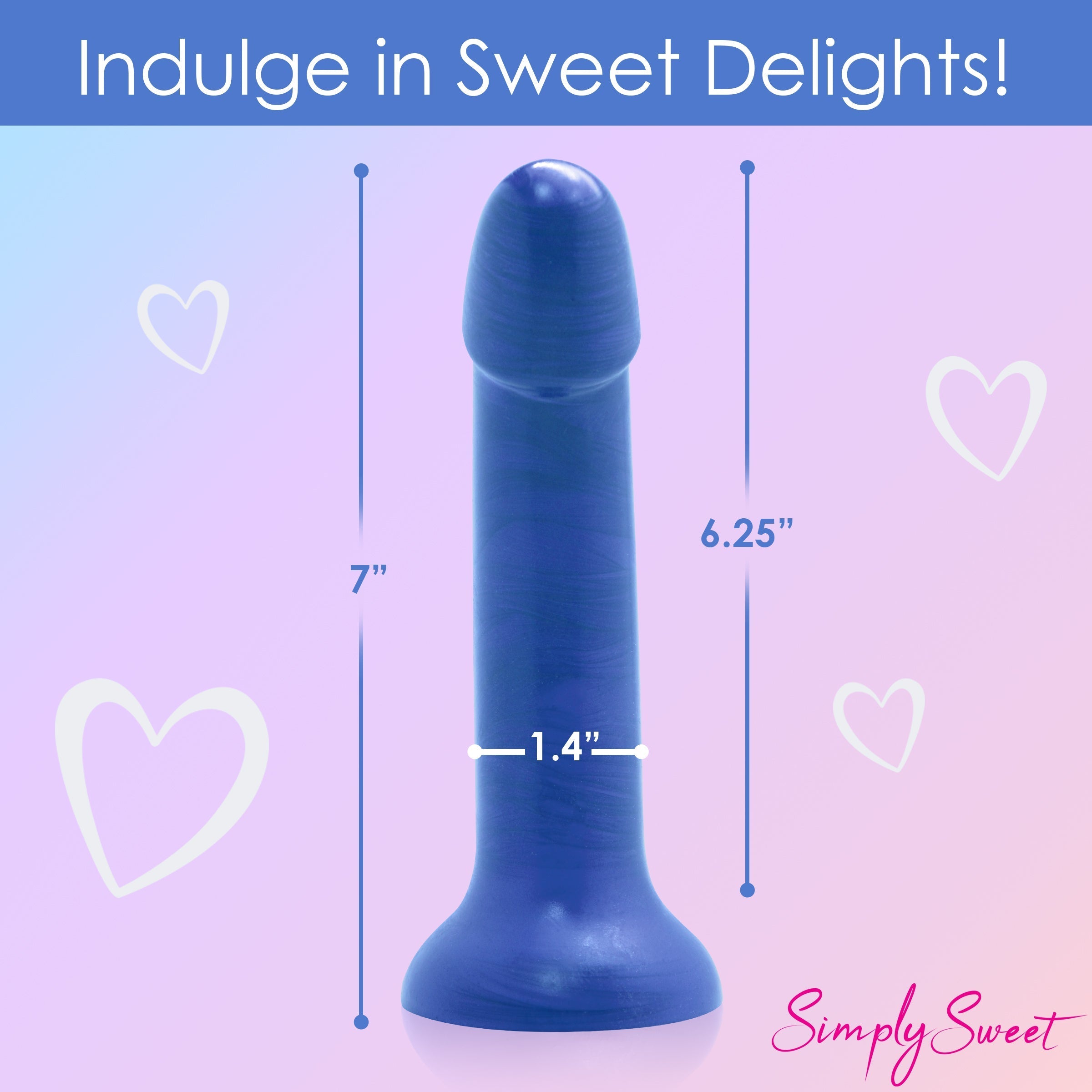 Metallic Silicone 7 Inch Dildo with measurement indicators