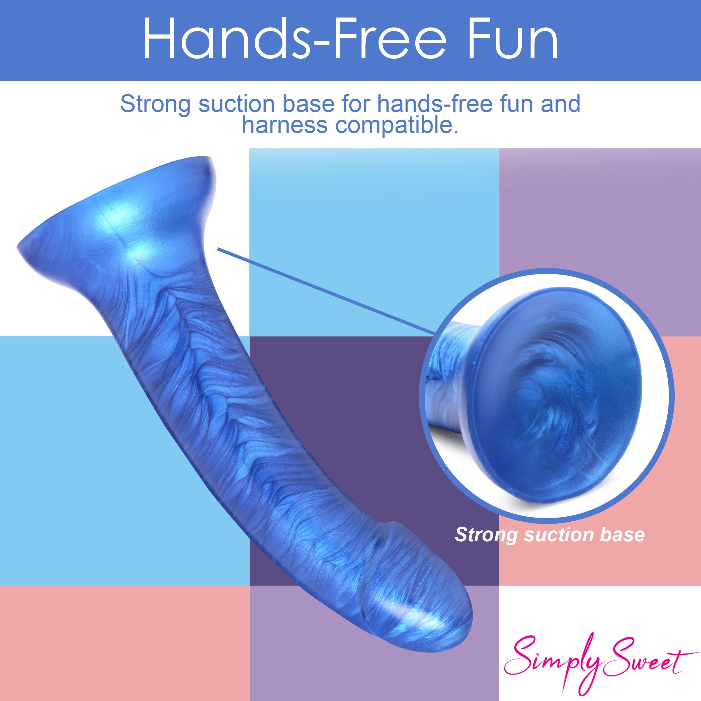 Metallic Silicone 7 Inch Dildo designed for hands-free use