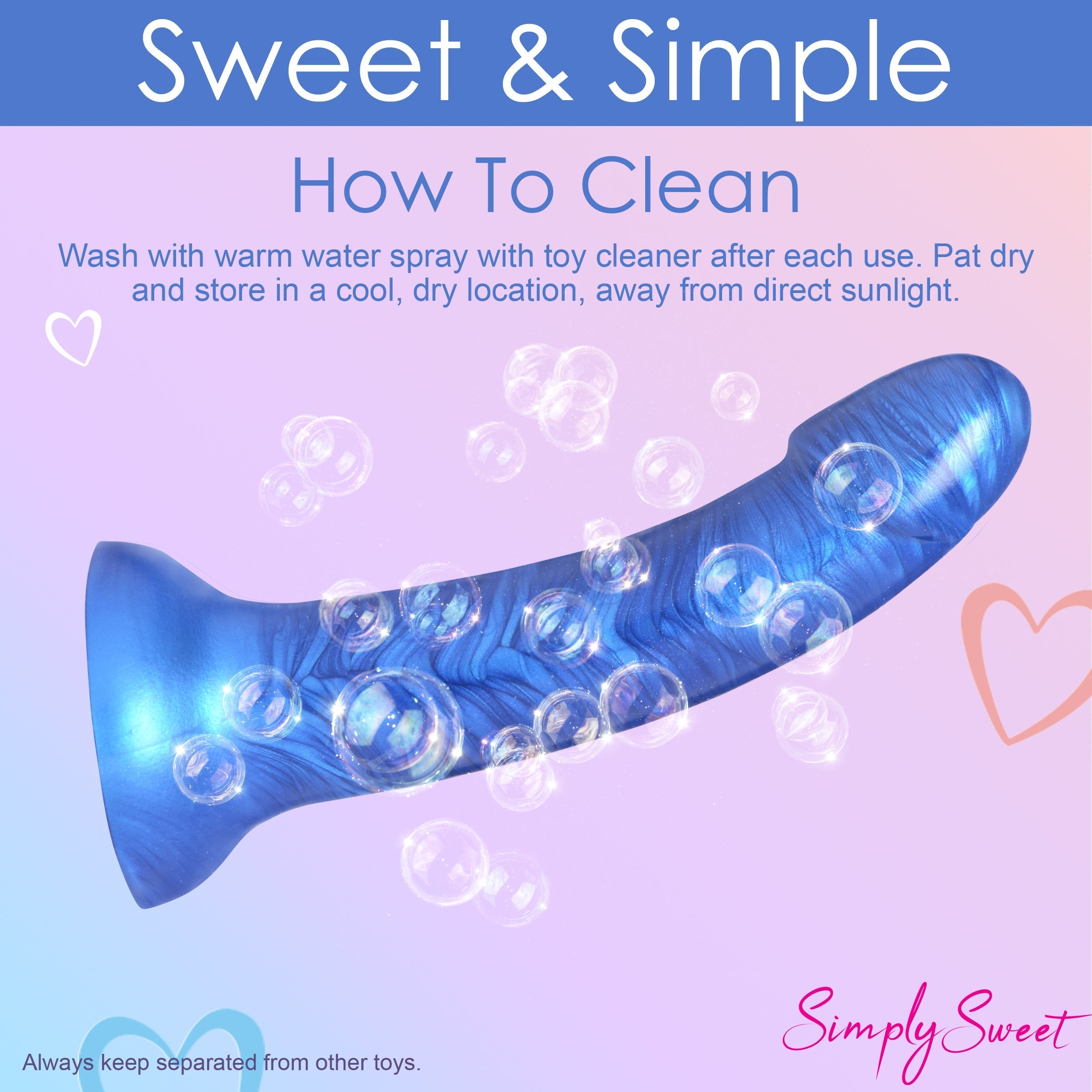 Cleaning instructions for the blue Metallic Silicone 7 Inch Dildo