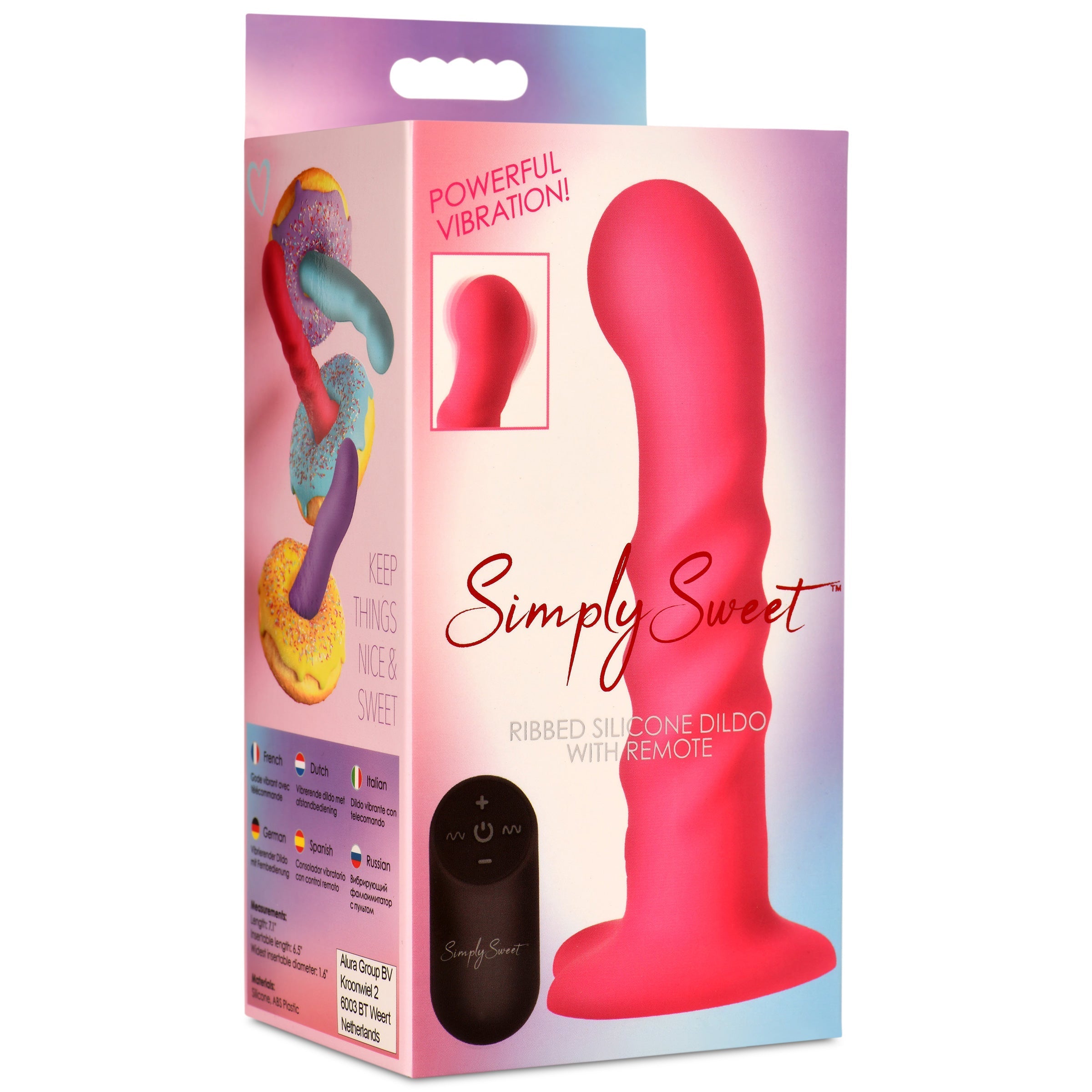 Packaging of the 21x Vibrating Ribbed Silicone Dildo