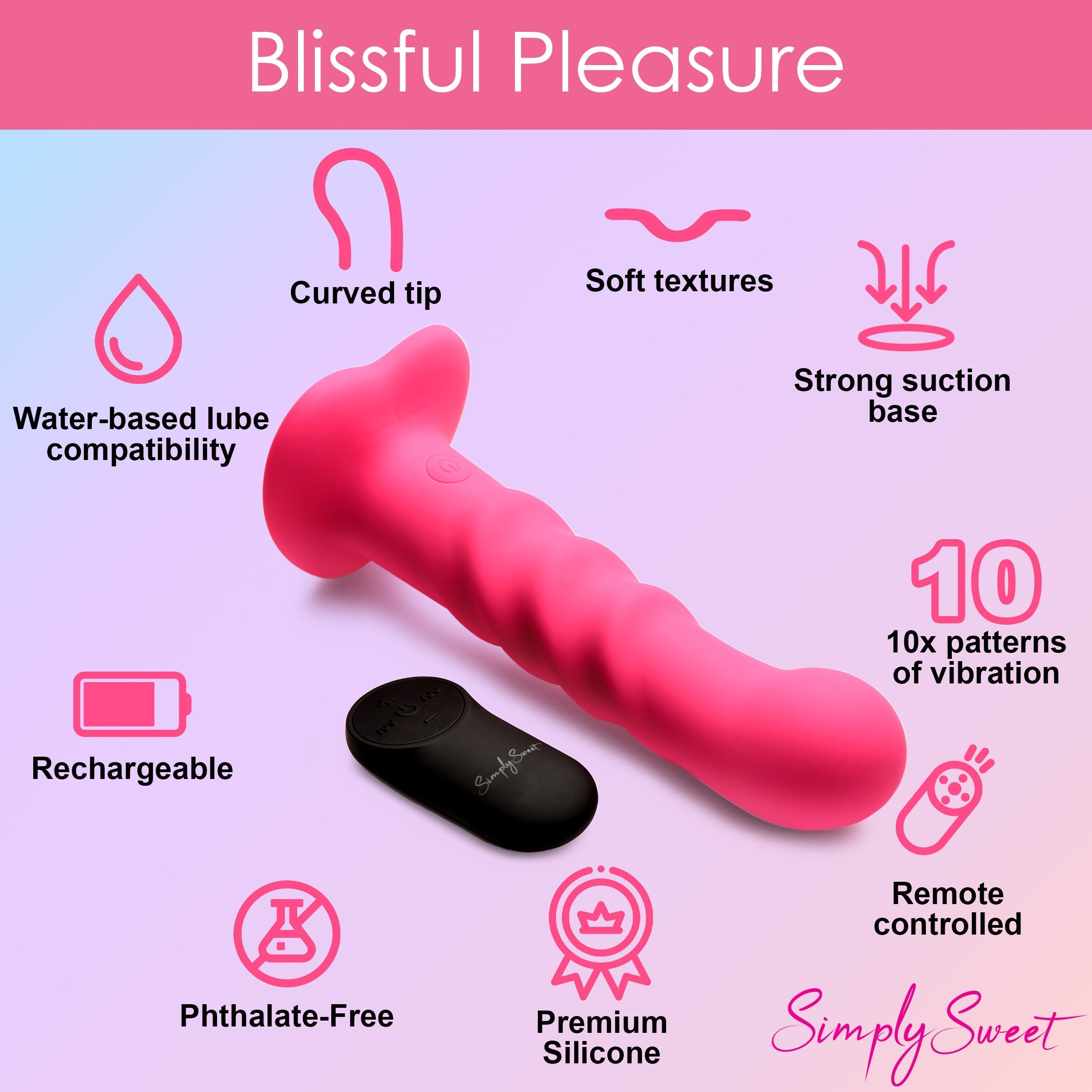 21x Vibrating Ribbed Silicone Dildo highlighting its multiple features