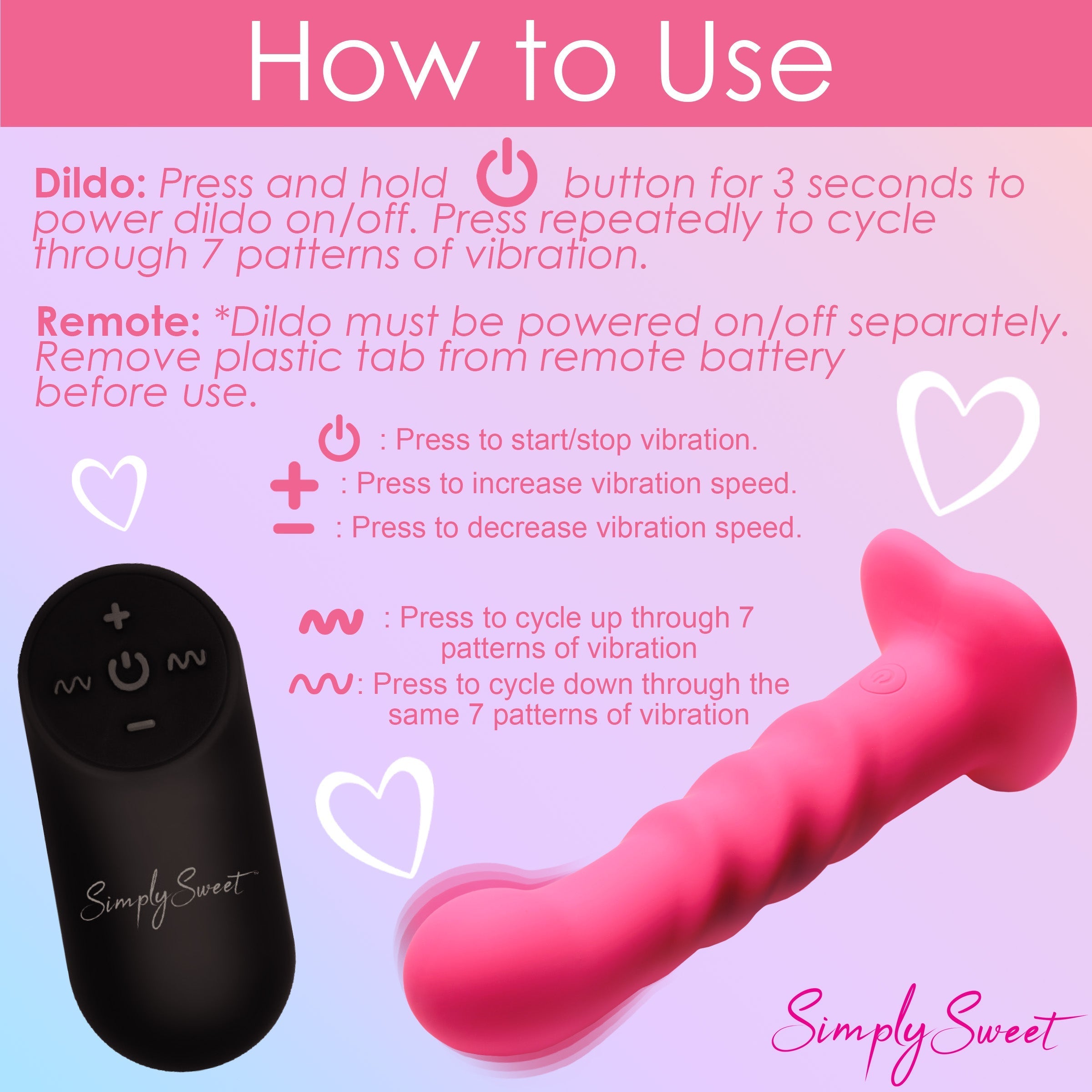 User guide for the 21x Vibrating Ribbed Silicone Dildo