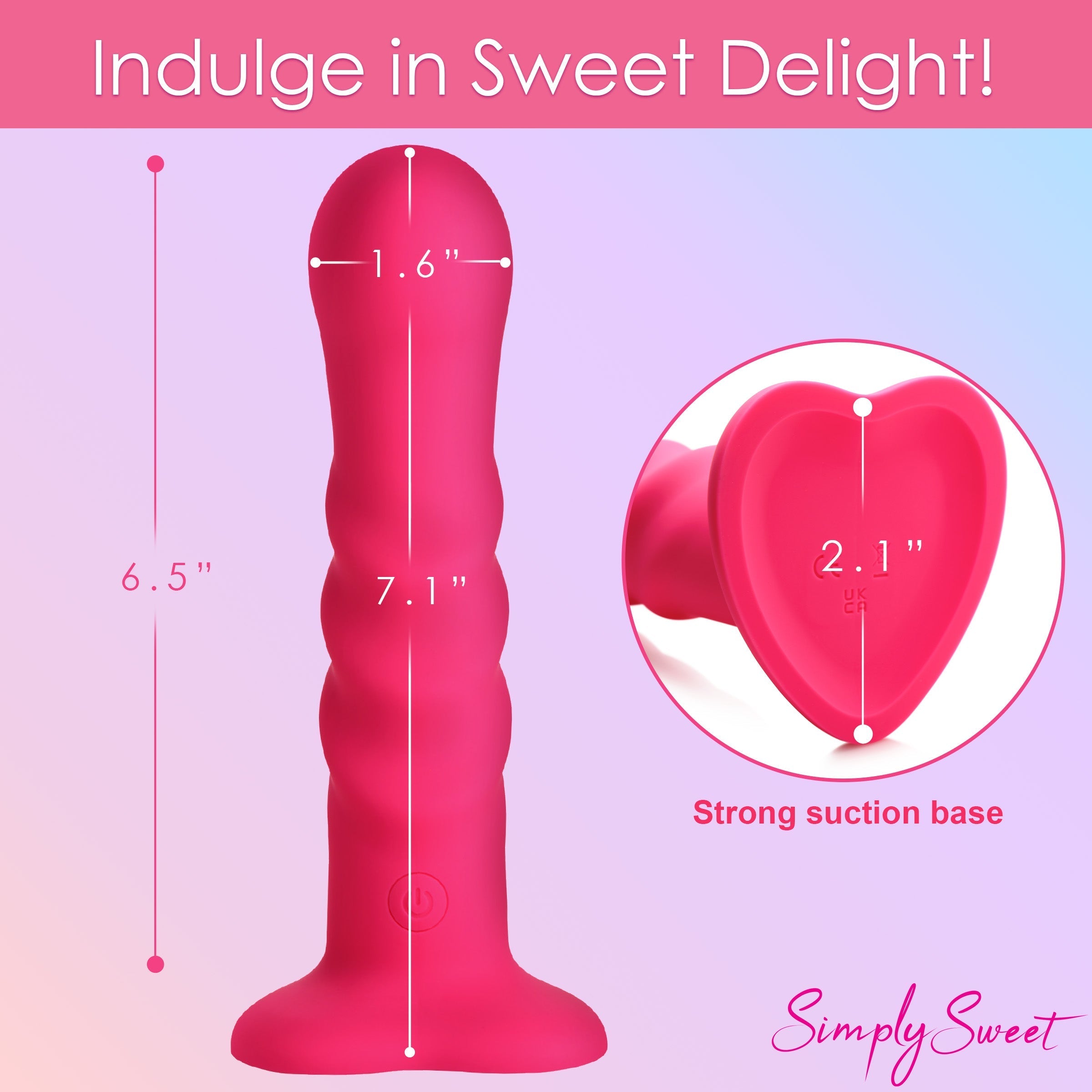 Size dimensions of the 21x Vibrating Ribbed Silicone Dildo