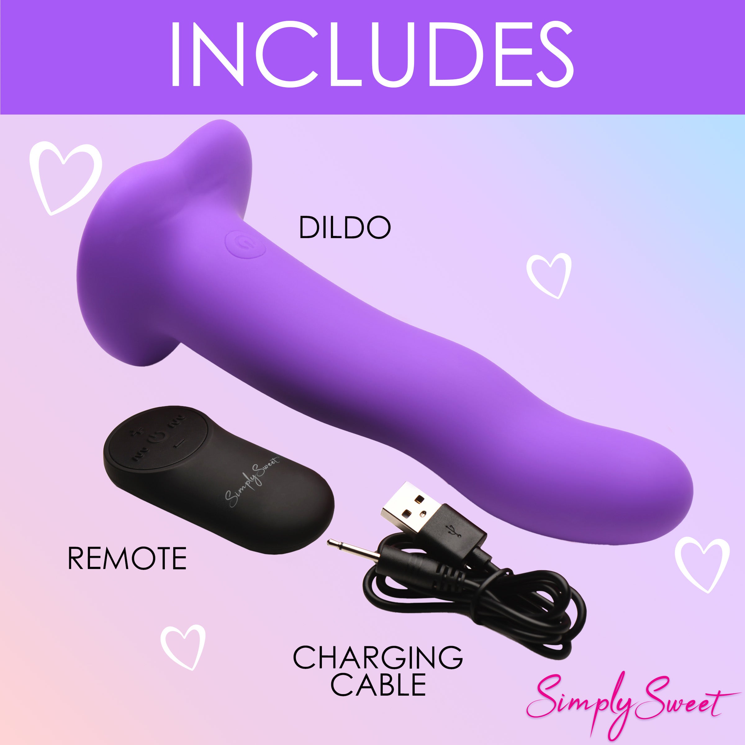 Purple 21x Vibrating Silicone Dildo with Wavy Design