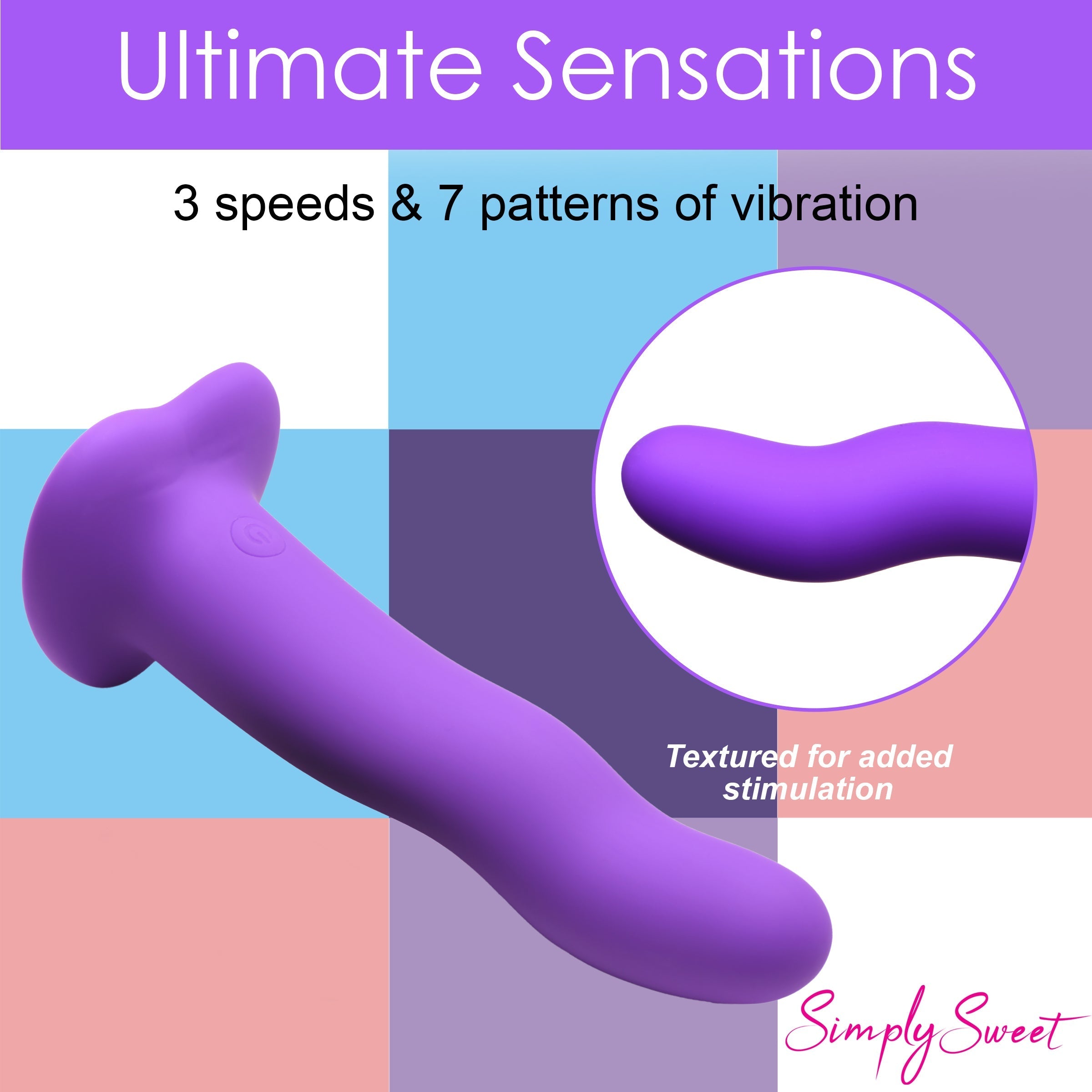 Purple 21x Vibrating Wavy Silicone Dildo with textured surface