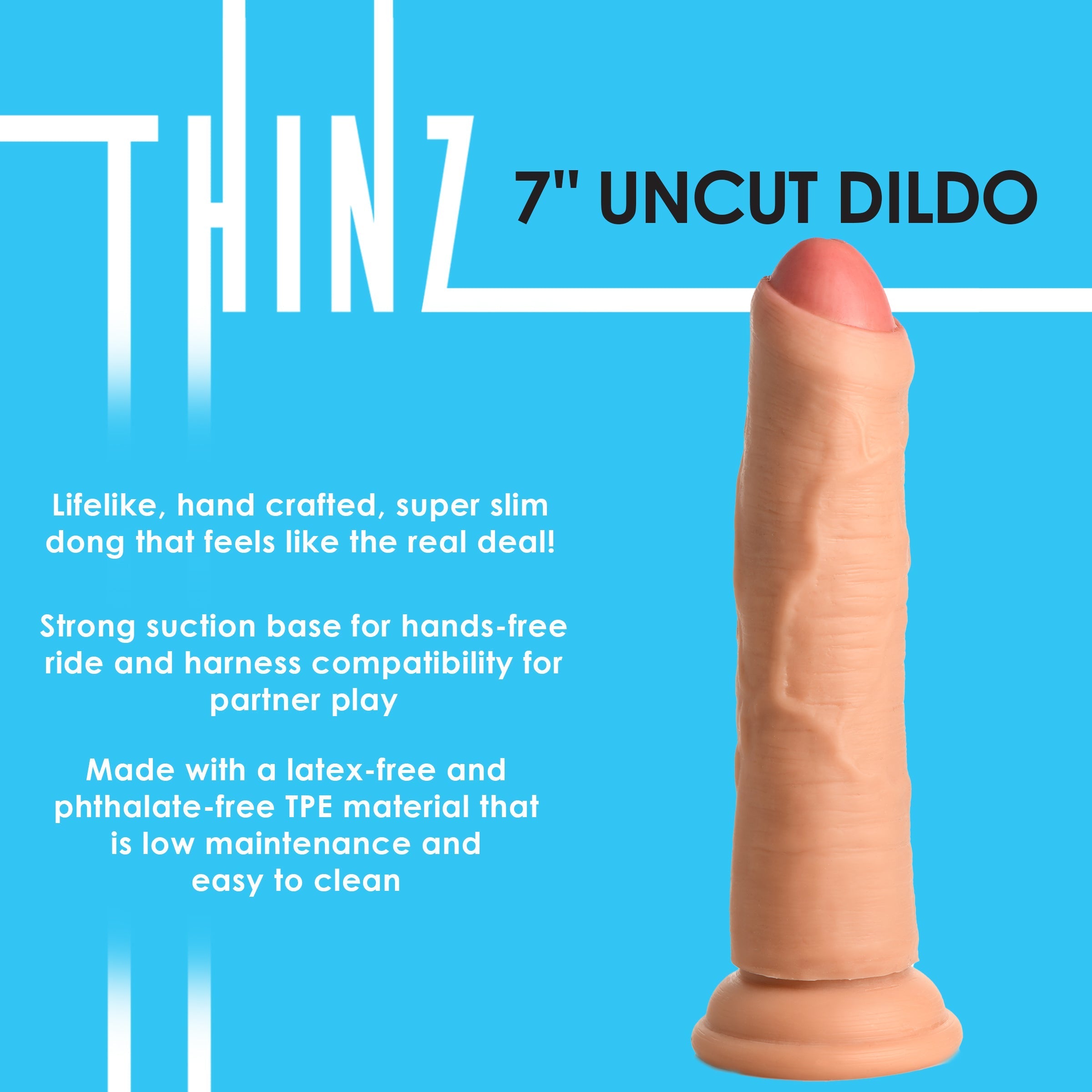 Packaging display of the 7 Inch Thinz Uncut Dildo