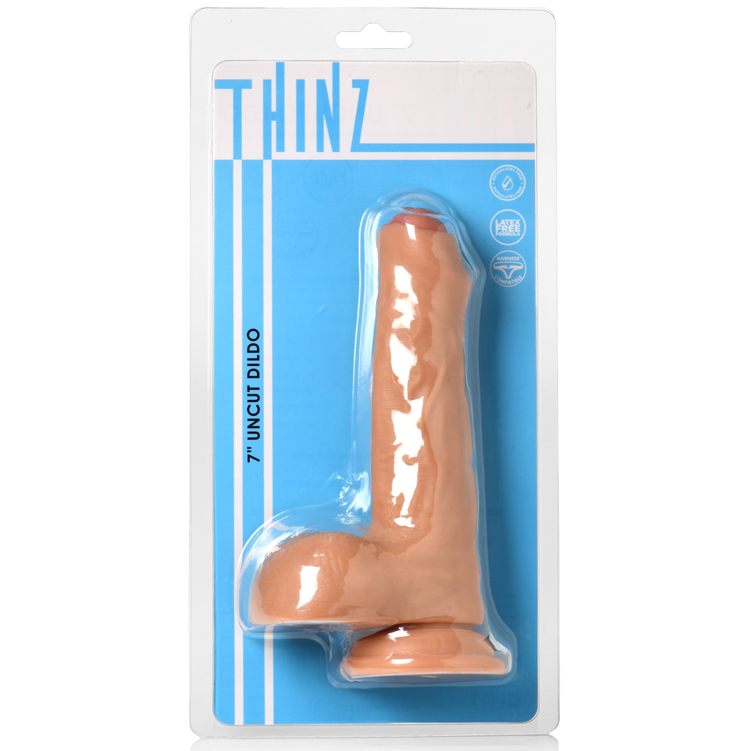 The 7-inch uncut dildo packaged and ready for sale