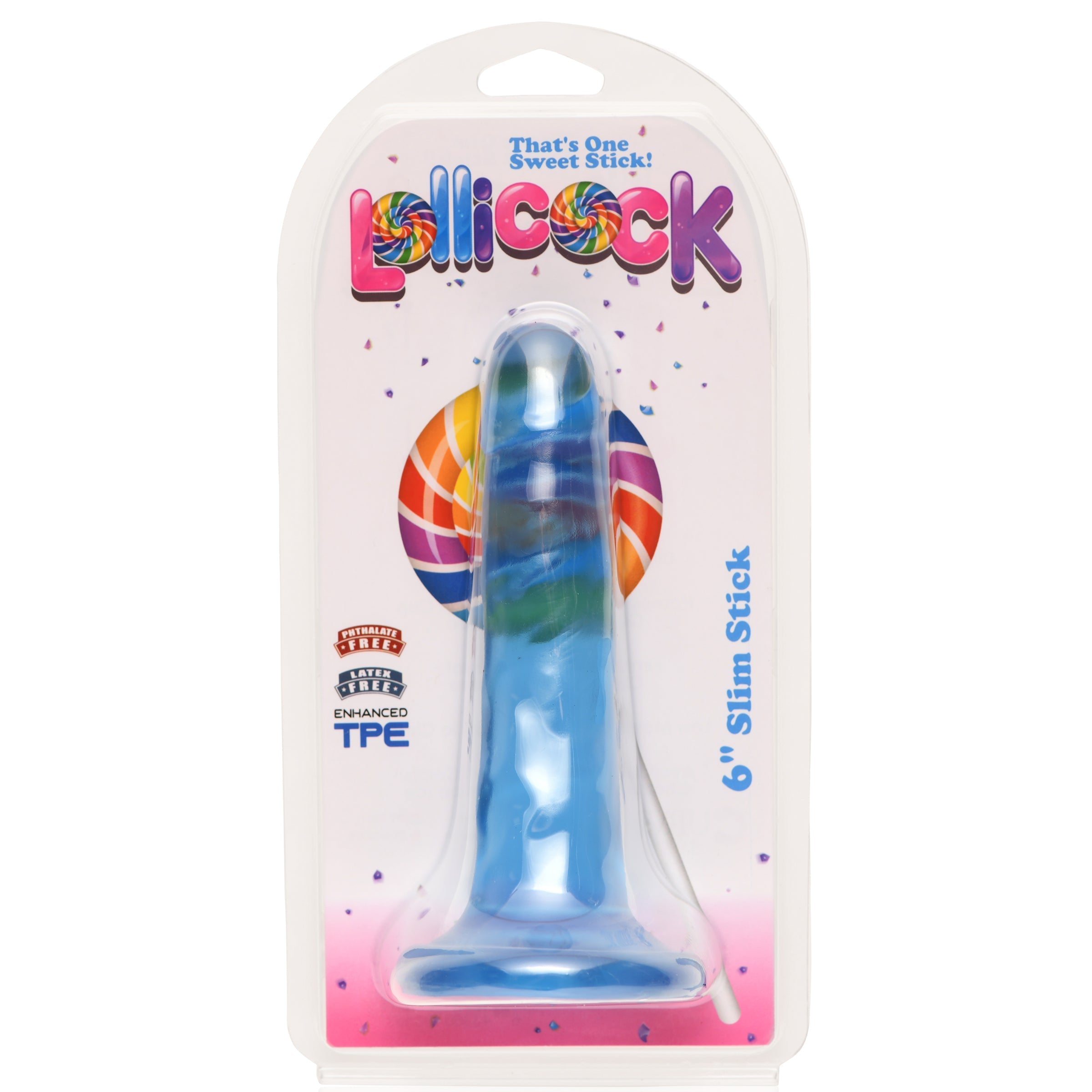 Berry ice dildo in slim stick design packaged in clear plastic