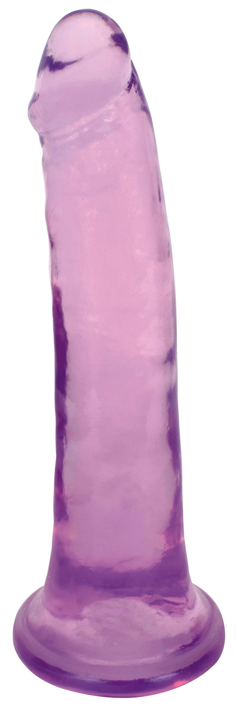 Close-up of the 8 Inch Slim Stick Grape Ice Dildo with a pronounced head