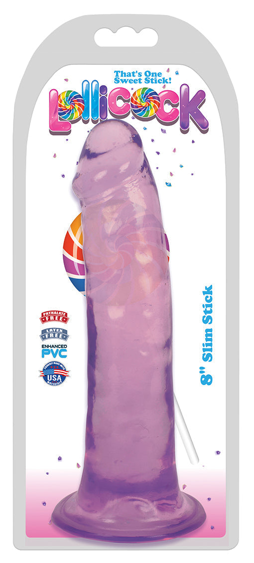 8 Inch Slim Stick Grape Ice Dildo in packaging