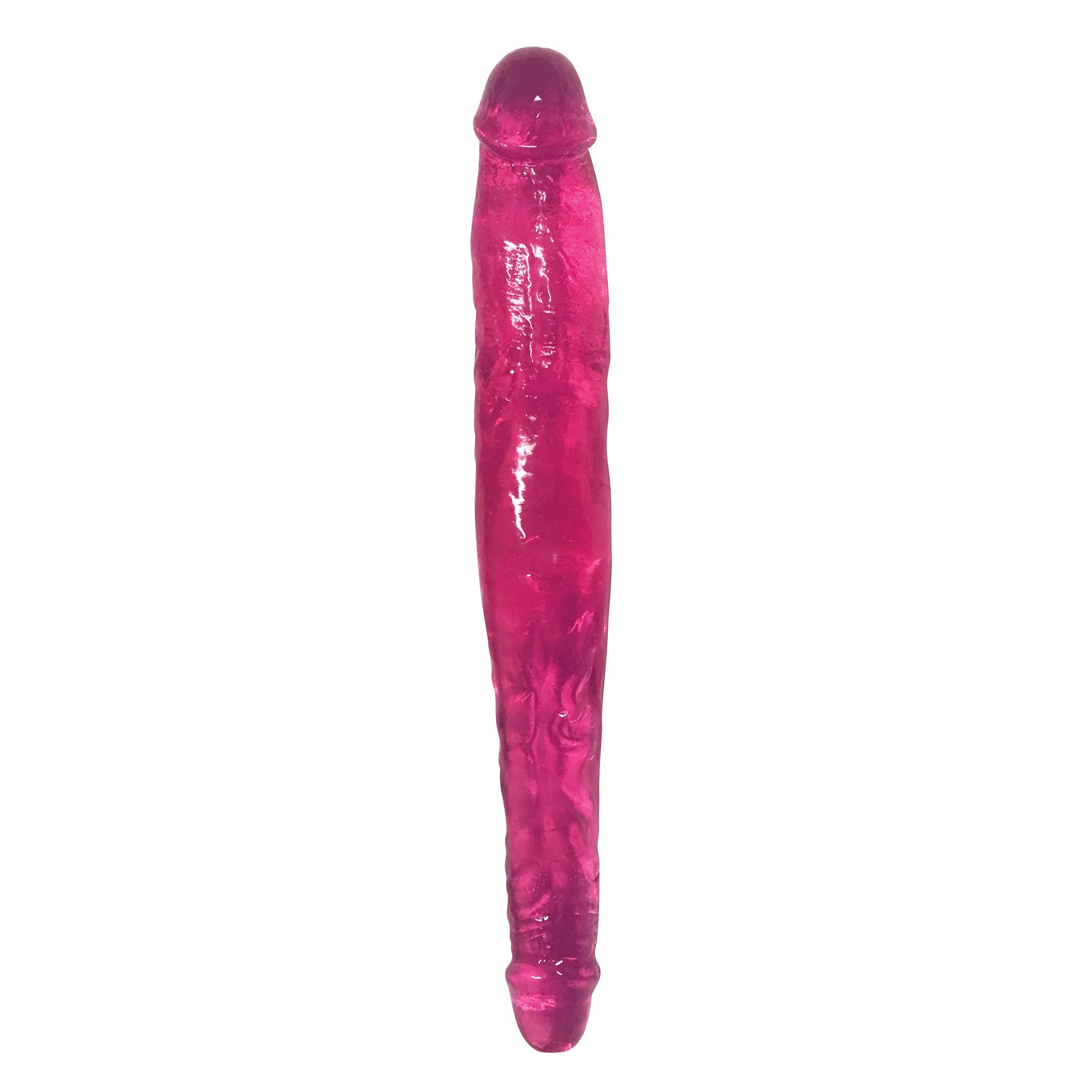 Pink double dildo with a sleek, elongated shape