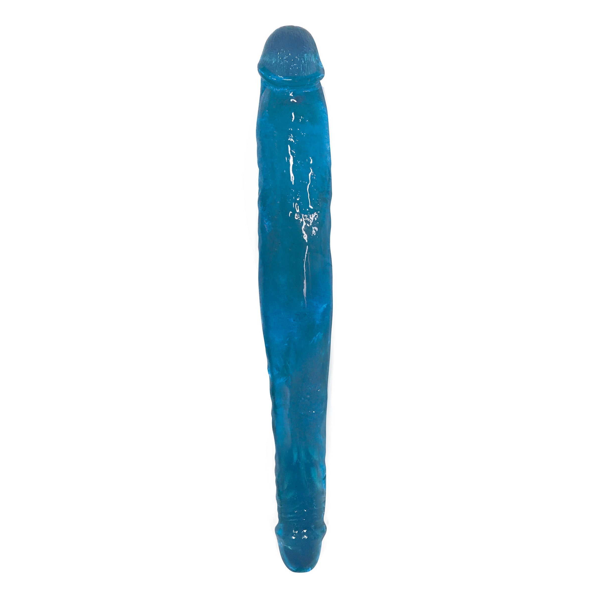 Blue and white double-sided dildo with a slim profile